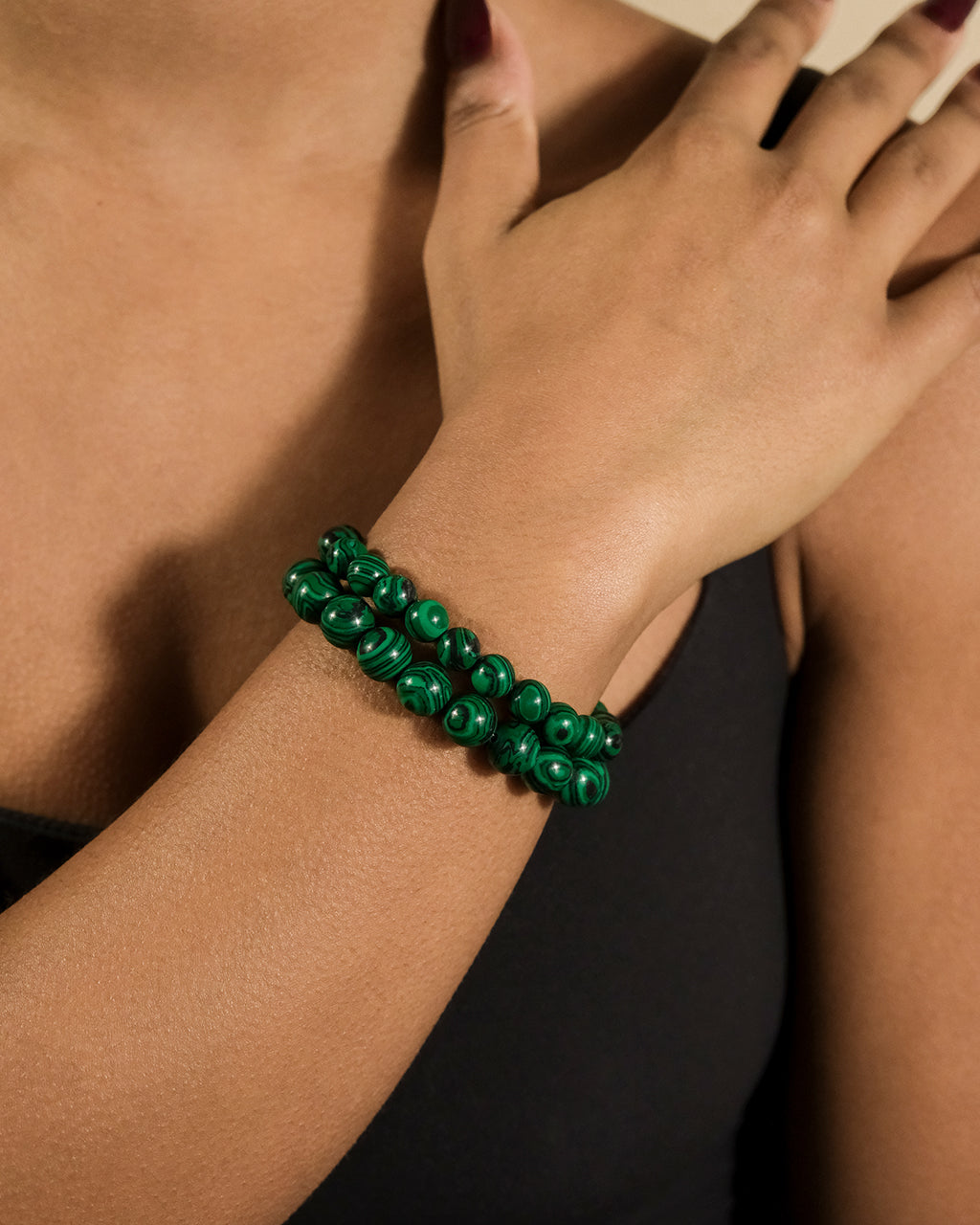 Natural Malachite Beaded Stretch Bracelet for Women - Healing Crystal Jewelry for Stress Relief & Positive Energy - Perfect for Yoga, Meditation & Everyday Wear