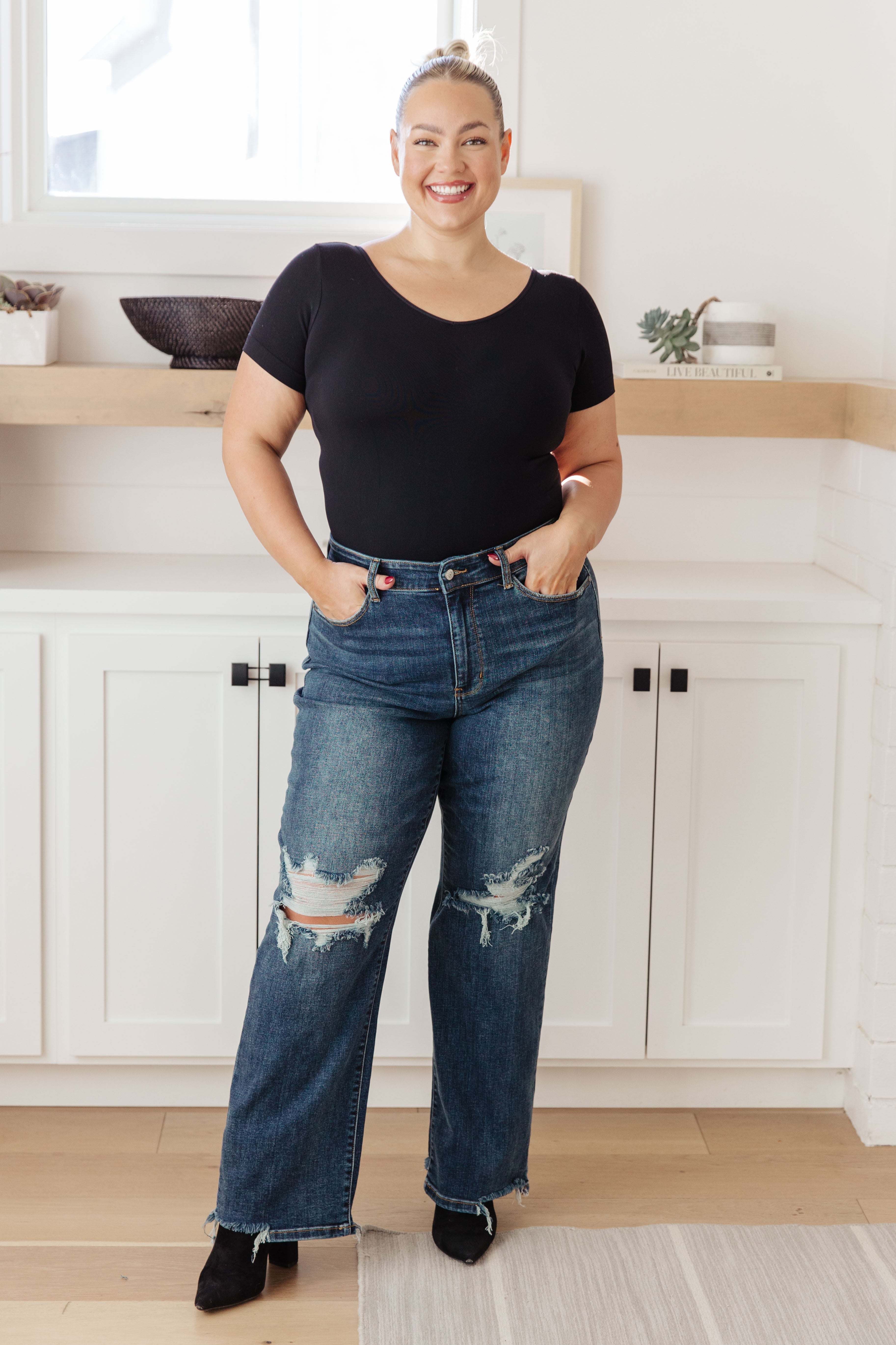 Rose High Rise 90's Straight Jeans - Dark Wash Vintage Denim Pants for Women | Perfect for Casual Outfits, Retro Style & Everyday Wear