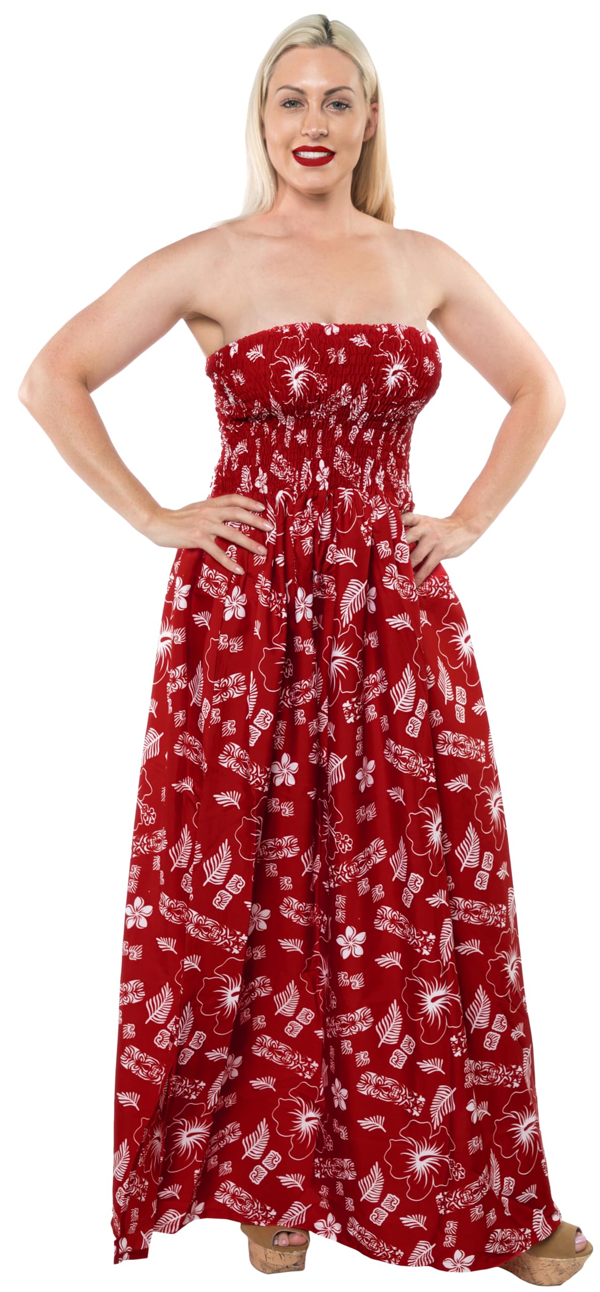 LA LEELA Women's Tube Dress Flowy Maxi Top - Summer Beach Cover Up, Boho Chic Outfit for Vacation & Party Wear