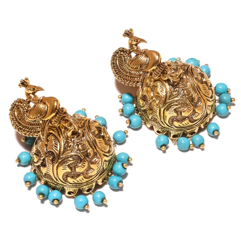 Handmade Blue Turquoise Beads Indian Style JHUMKA Earrings - 2
