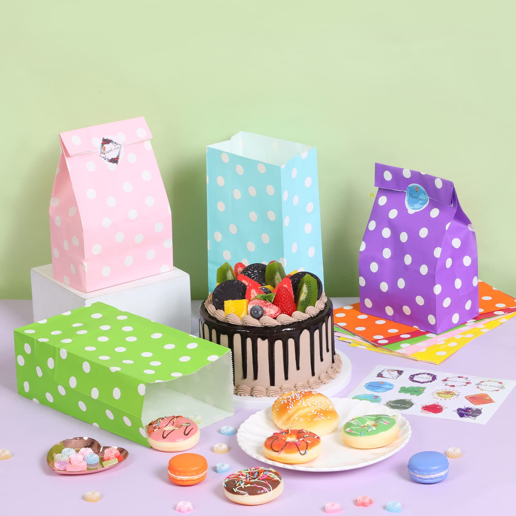 Florskoye 24-Piece Polka Dot Party Favor Bags - Premium Paper Goodie Bags with 24 Stickers for Candy & Treats | Perfect for Kids Birthday, Baby Shower, Christmas, Wedding & Party Supplies | Great for Gift Giving, Classroom Rewards & Celebration Favors
