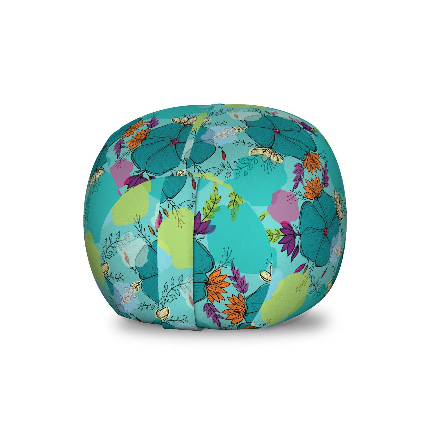 Ambesonne Floral Toy Storage Bag Chair - Pastel Sketch Bouquet Design with Multicolor Spots, Washable Stuffed Animal Organizer for Kids Room, Nursery or Playroom - Small Size