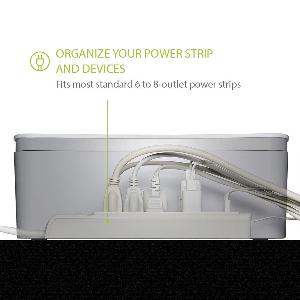 In-Box Desktop Mobile Charging Station & Power Strip Organizing Box - White | Multi-Device Charging Hub for Home, Office & Travel | Cord Management Solution for Phones, Tablets & Laptops