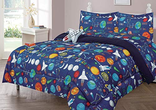 6-Piece Twin Kids Comforter Bedding Set - Outer Space Planets Design in Vibrant Colors | Includes Comforter, Sham, Toy Pillow & 3-Piece Sheet Set | Fun Galaxy Theme for Boys & Girls Bedrooms | Perfect for Kids' Rooms, Sleepovers & Space-Themed Decor