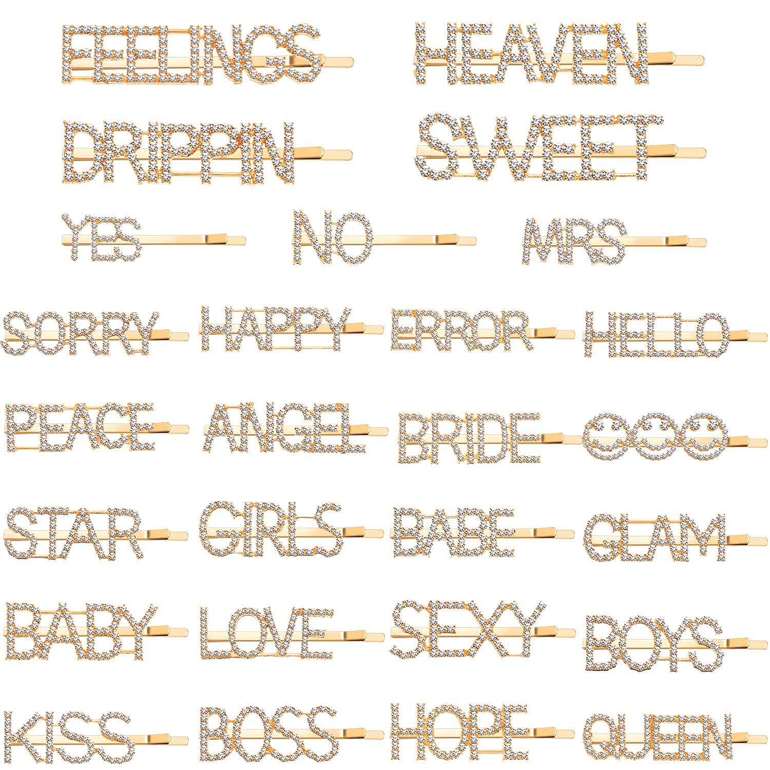 Belicia 10-Piece Glitter Rhinestone Hair Clips Set - Wedding, Prom & Party Hair Accessories for Women, Girls & Boys - Crystal Letter & Star Barrettes for Bridal, Birthday & Everyday Use