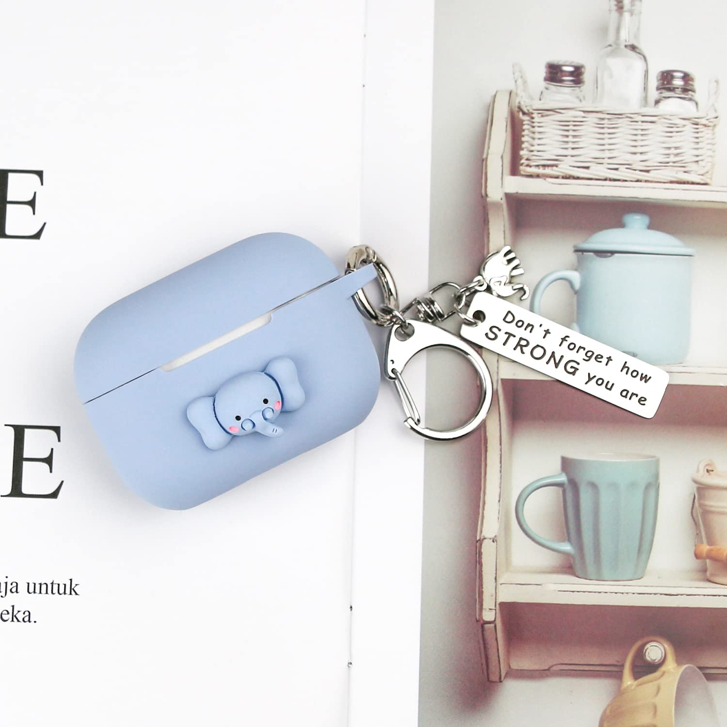 Cute Kawaii Elephant AirPods Pro Case with Keychain for Women - Gym & Travel Accessory