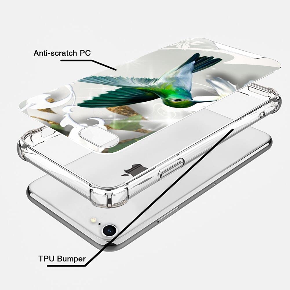 Premium Clear Shockproof Phone Case for iPhone 7/8/SE2 - Green Hummingbird Design with 4-Corner Protection | Slim Protective Cover for Everyday Use, Outdoor Activities & Travel