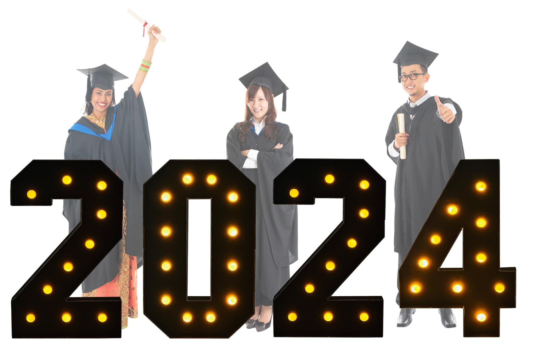 LANGXUN 40-Inch Black 2024 LED Marquee Numbers Kit - Large Light Up Letters for Graduation Party Decorations, Class of 2024 School Grad Party Supplies - Perfect for Indoor/Outdoor Home Door Décor, Backyard Celebrations & Photo Booth Backgrounds