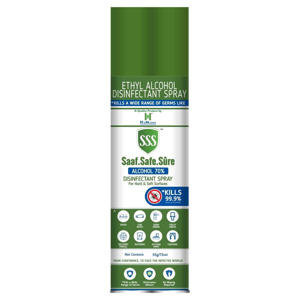 HuMaree SSS™ (Saaf.Safe.Sure) Surface Disinfectant Spray - 75ml Travel Size, Kills 99.9% Germs & Viruses, Safe for Home, Office & Travel Use
