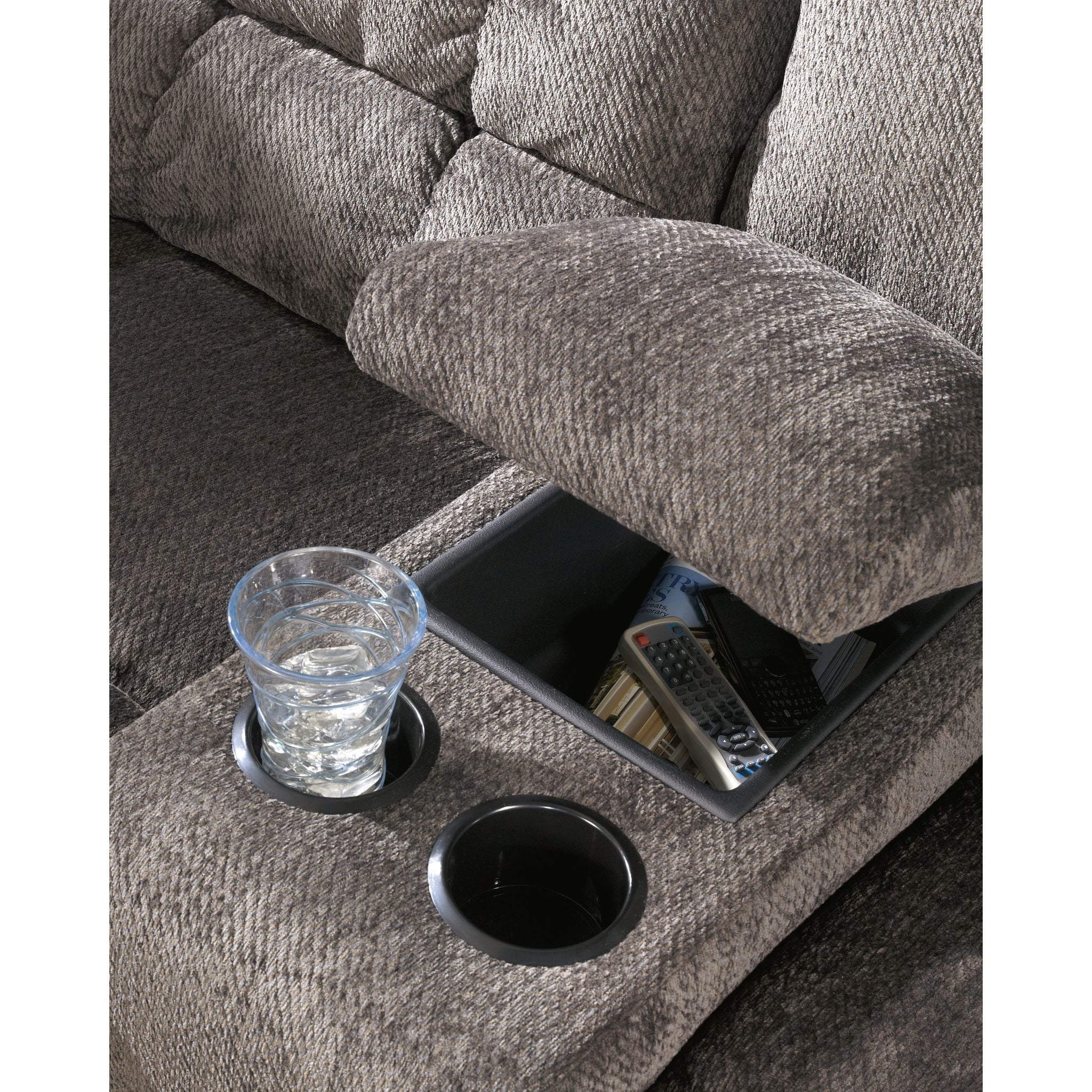 Acieona Reclining Loveseat with Console in Slate - Modern Small Space Living Room Furniture for Couples, Apartments & Cozy Spaces