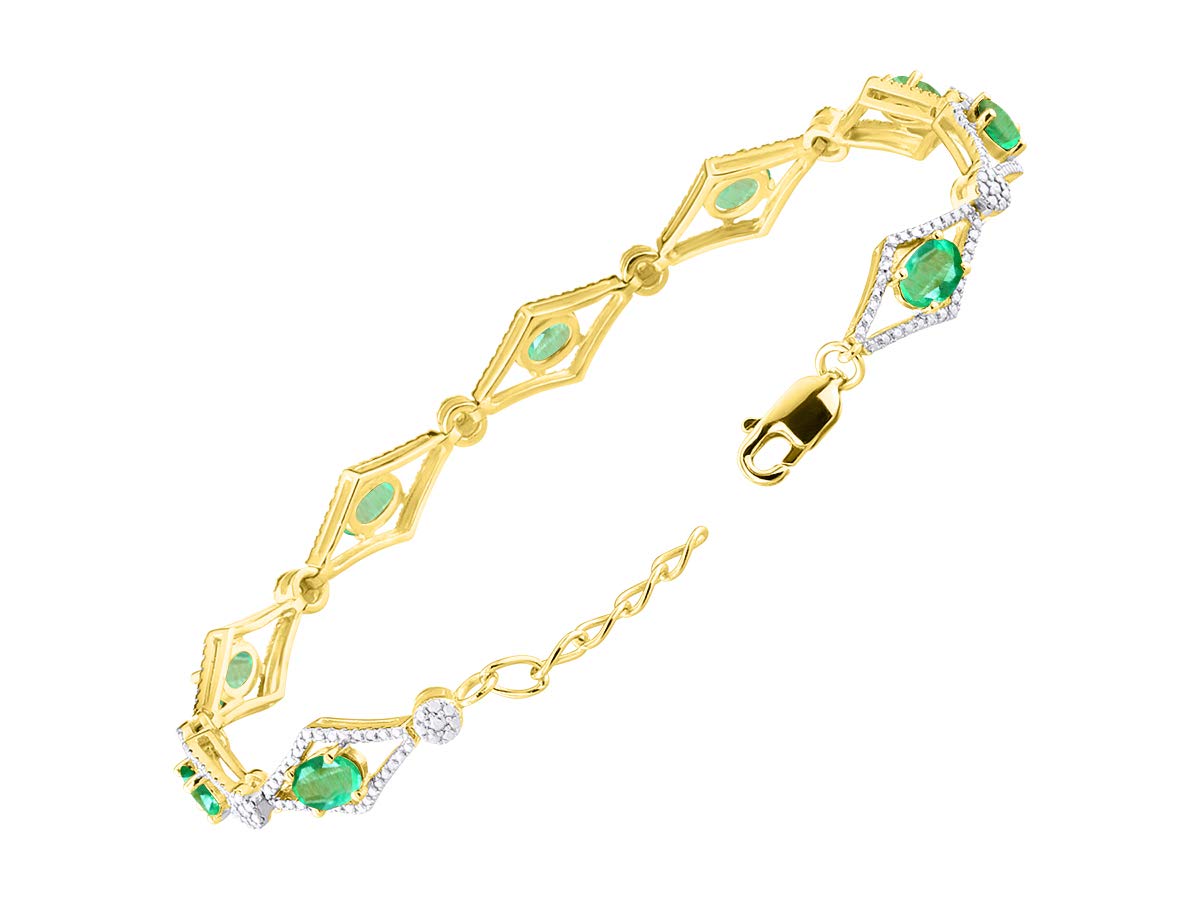 RYLOS Women's 925 Sterling Silver Yellow Gold Plated Tennis Bracelet with Genuine Gemstones & Diamonds | Adjustable 7-8