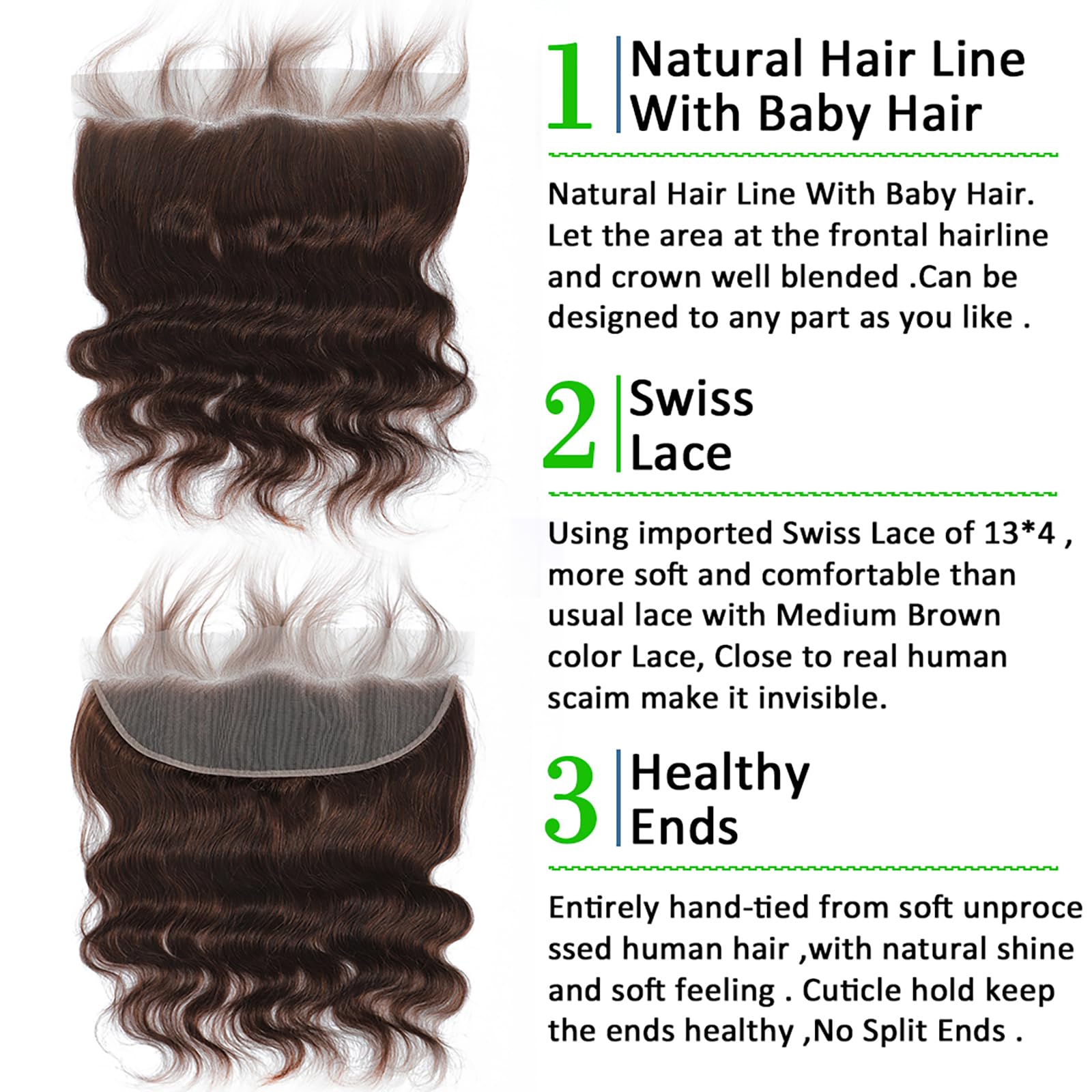 Kapelli 10A Brazilian Virgin Human Hair Bundles with Lace Frontal - 16 18 20+14 Inch Body Wave Bundles in Light Brown | Natural Looking Lace Closure with Baby Hair for Stunning Weaves & Protective Styles