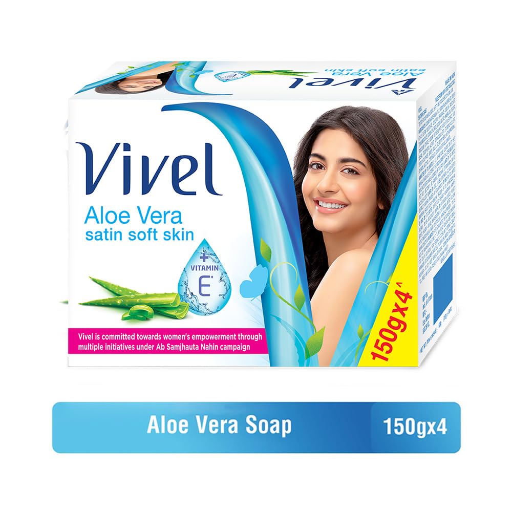 Vivel Aloe Vera & Vitamin E Bath Soap for Soft Glowing Skin - Refreshing Fragrance - 150g Combo Pack (4 Bars) | Lavender Almond Oil Body Wash Shower Gel - 400ml Liquid Refill Pouch - Moisturizing & Relaxing for Daily Shower & Spa Experience