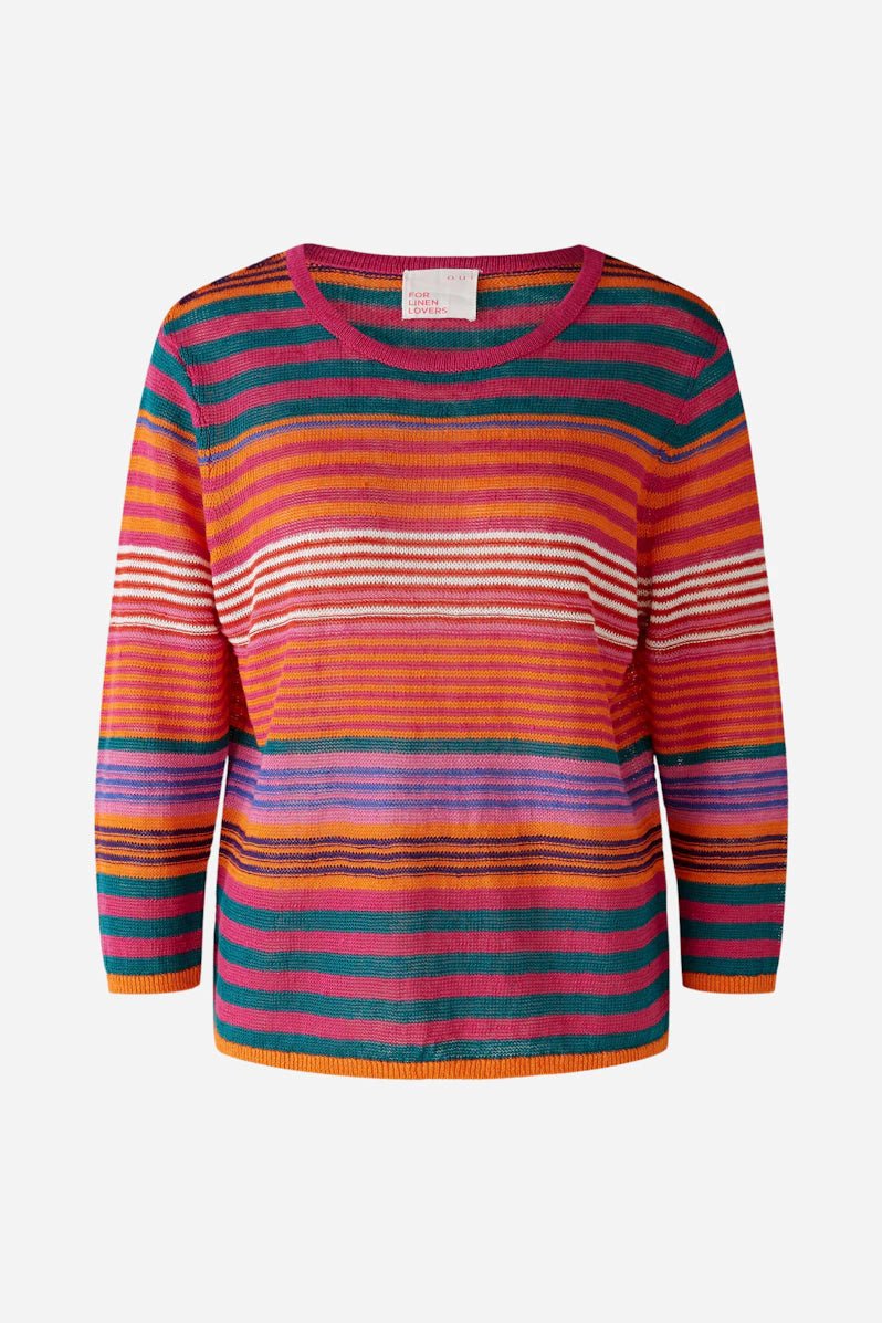 Pink and Green Striped Pullover Sweater for Women | Soft & Cozy Knit Top | Casual Wear, Layering & Winter Fashion
