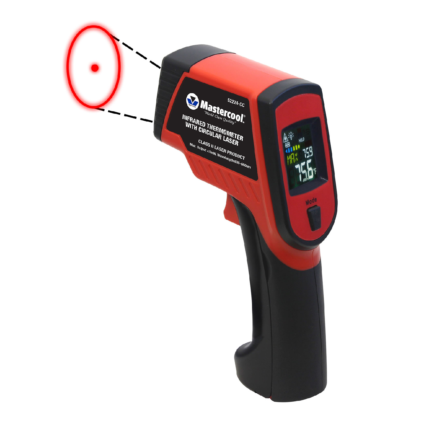 Mastercool 52224 CC Laser IR Thermometer with Circular Laser - Digital Infrared Temperature Gun for HVAC, Cooking, Automotive & Industrial Use - Perfect for Grilling, Engine Diagnostics & Home Repairs