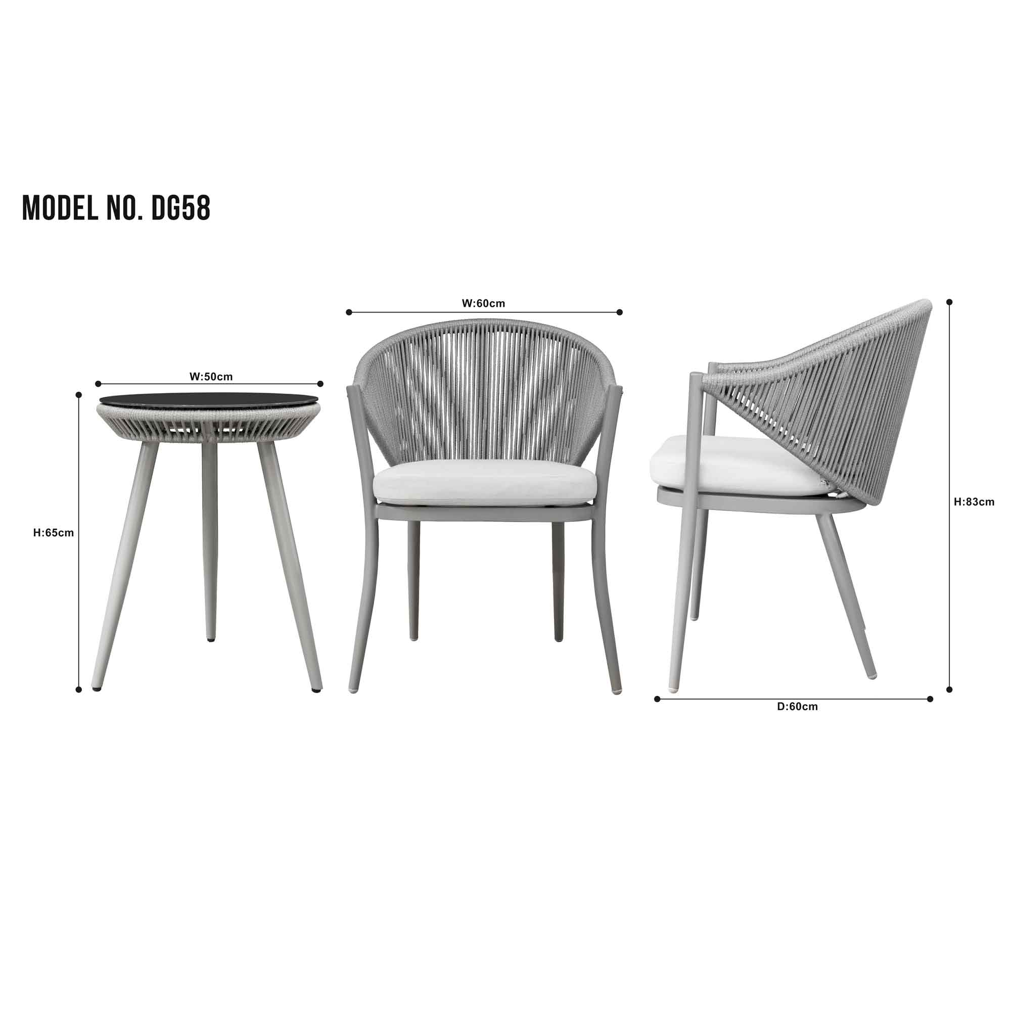 Echo 3-Piece Aluminum Patio Set with Tempered Glass Table Top - Grey DG58 | Outdoor Dining & Relaxing on Balcony, Deck or Garden