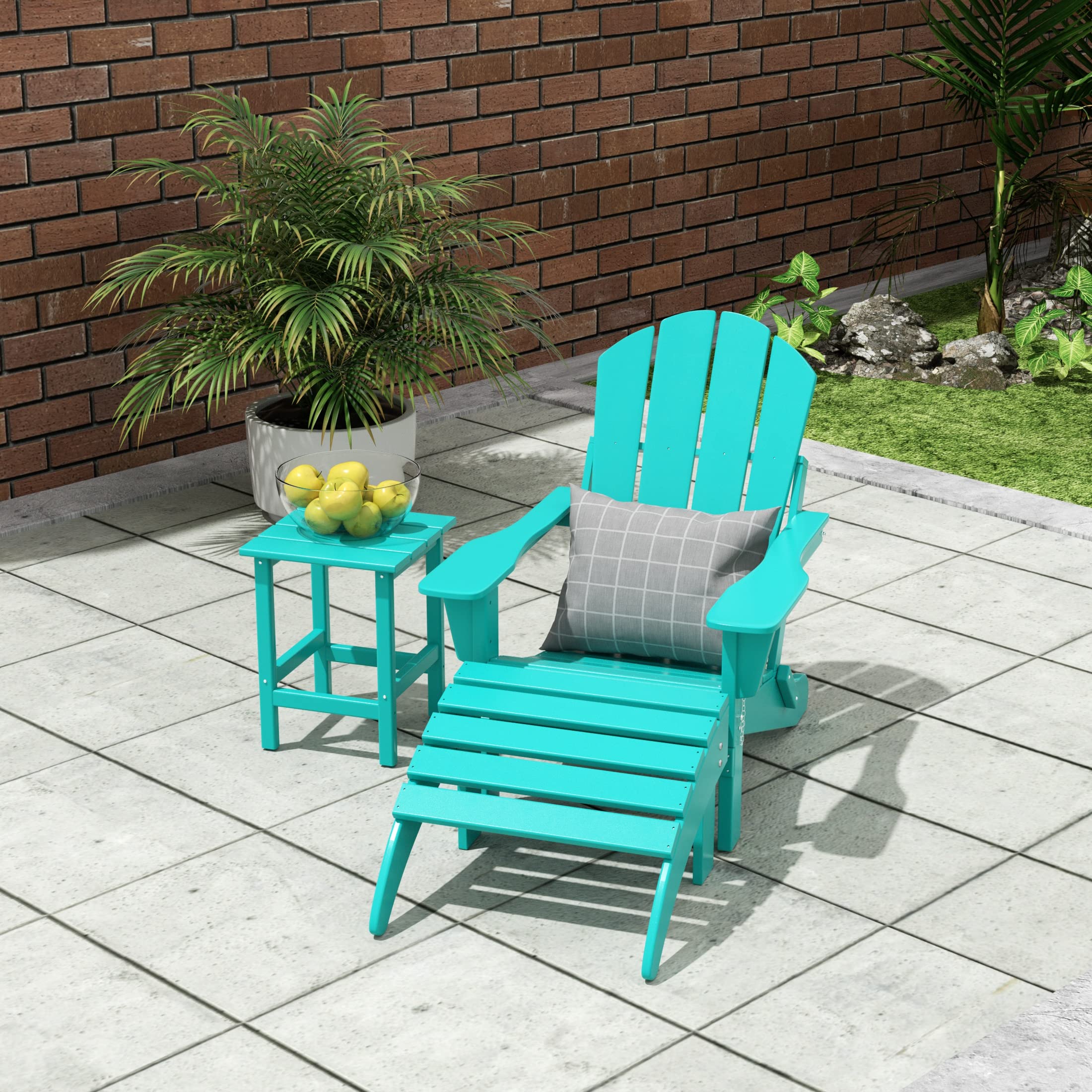 HDPE Adirondack Chair Set with Ottoman & Table - All-Weather Outdoor Furniture for Patio, Garden, Backyard