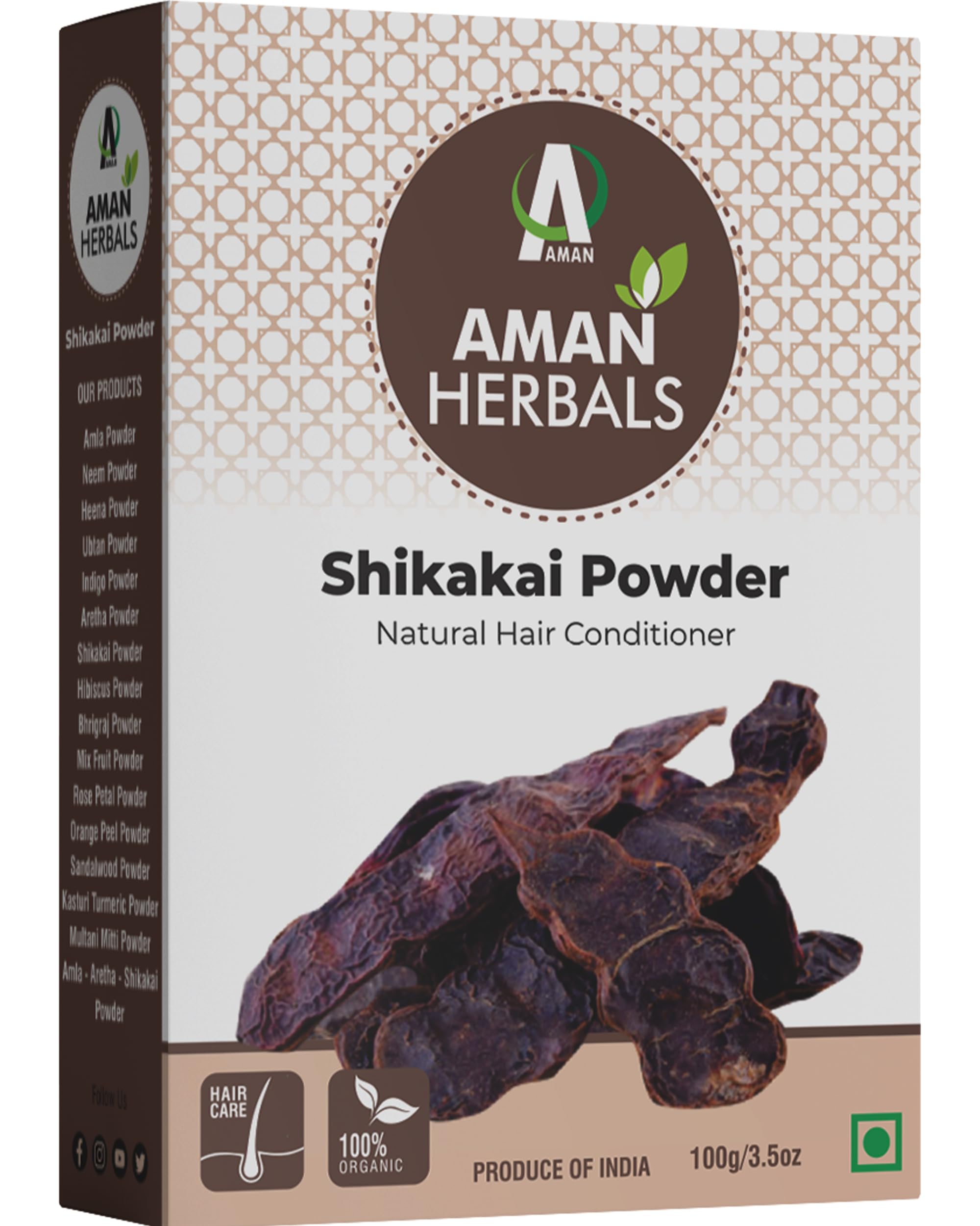 AMAN HERBALS - 100% Pure Shikakai Powder for Hair - Natural Hair Cleanser & Conditioner, Chemical-Free, Promotes Strong & Healthy Hair Growth - Perfect for Ayurvedic Hair Care & DIY Hair Masks at Home