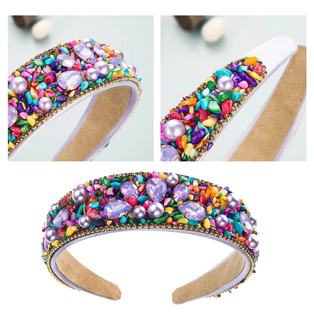 Elegant Crystal Rhinestone Baroque Headband for Women - Stylish Party Hair Accessory in Candy Colors (Purple) - Perfect for Weddings, Prom, and Special Occasions