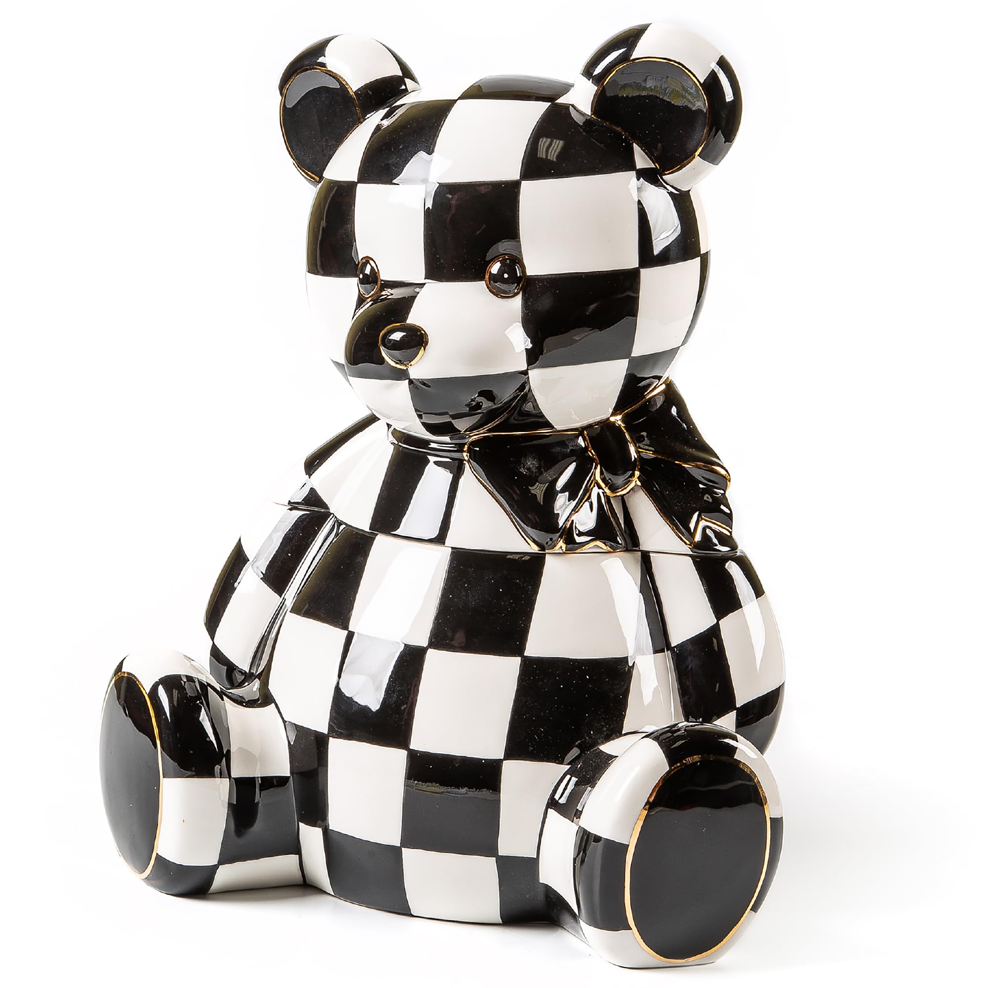 MACKENZIE-CHILDS Courtly Bear Cookie Jar - Vintage Ceramic Cookie Storage Container for Kitchen & Dining Room - Perfect for Holiday Baking, Tea Parties & Home Decor