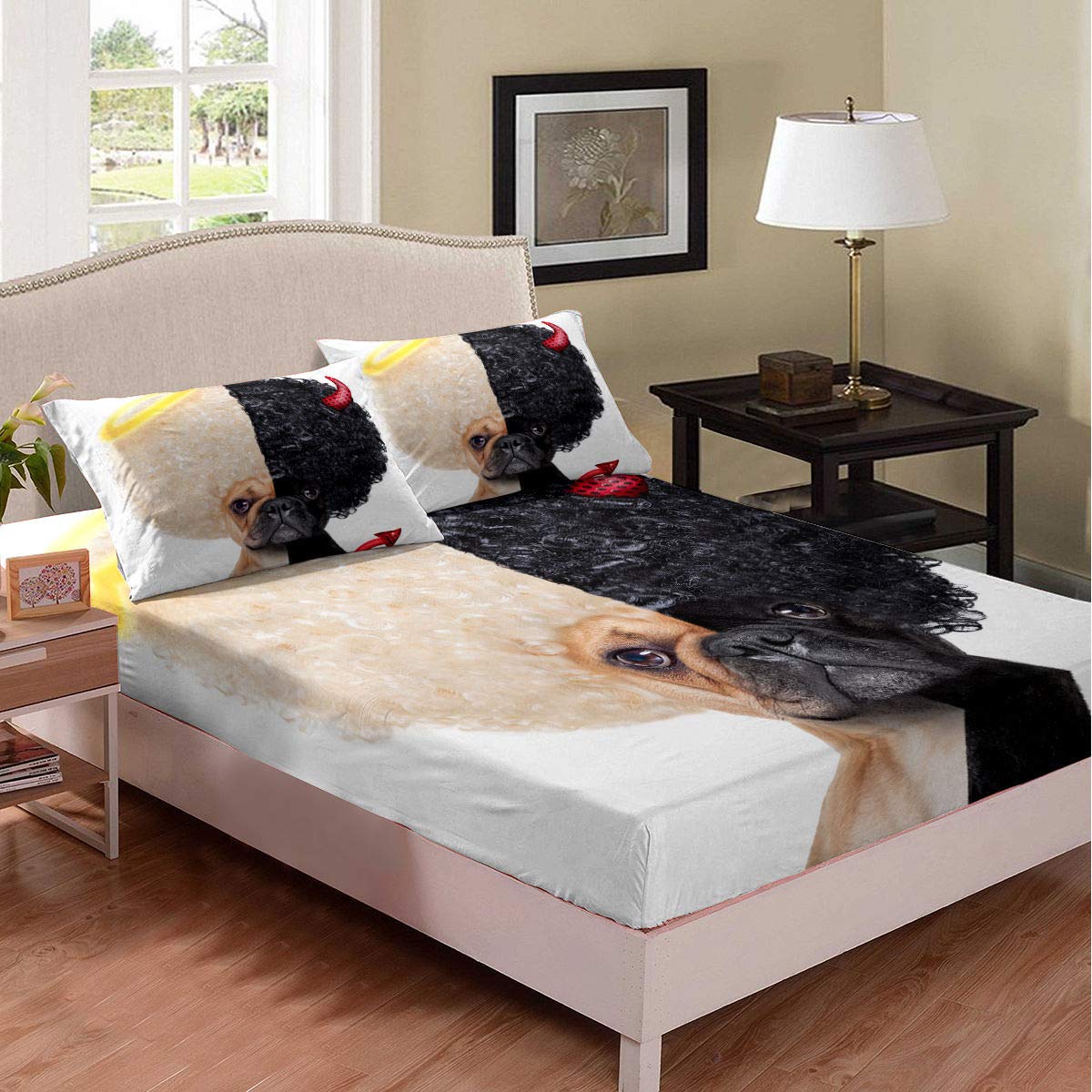 Kids Dog Fitted Sheet Set - Cute Pug Pattern Full Size Bedding for Boys & Girls | Perfect for Kids' Rooms & Sleepovers