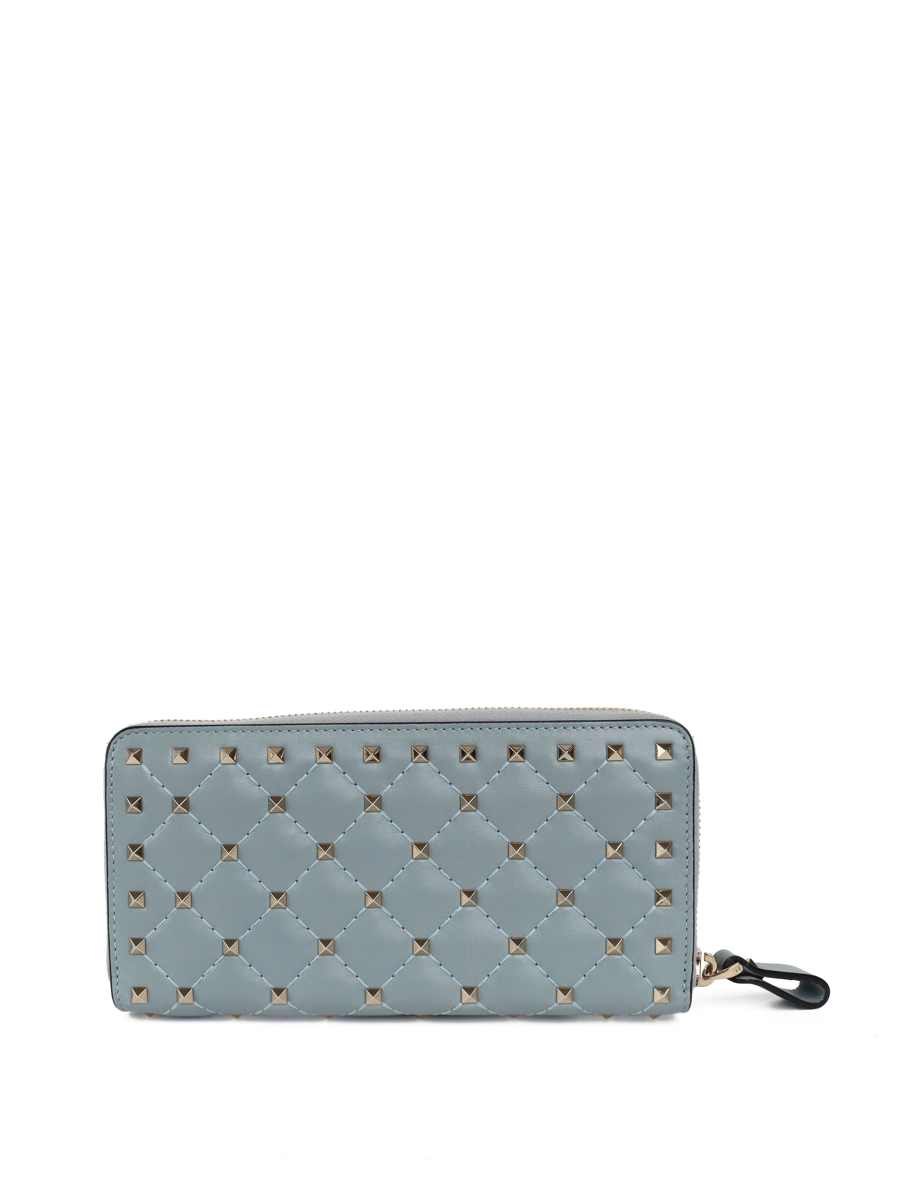 Valentino Blue Rockstud Spike Leather Wallet for Women | Designer Luxury Wallet with Studs | Perfect for Parties, Gifts & Everyday Use