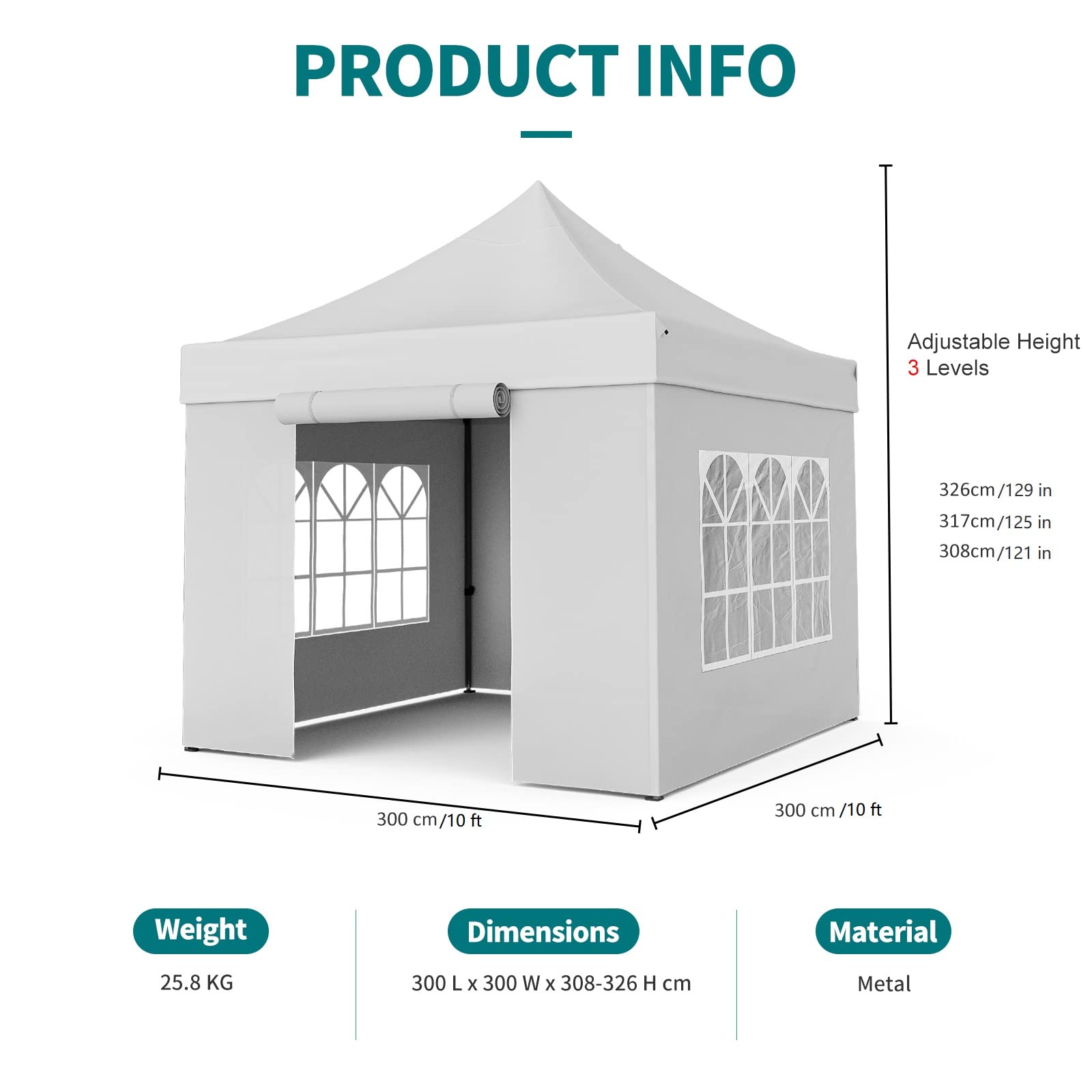 10x10 Pop Up Canopy Tent with Sidewalls - Heavy Duty Commercial Canopy Waterproof & Easy Setup - Perfect for Outdoor Events, Farmers Markets, Beach Parties & Camping (White)