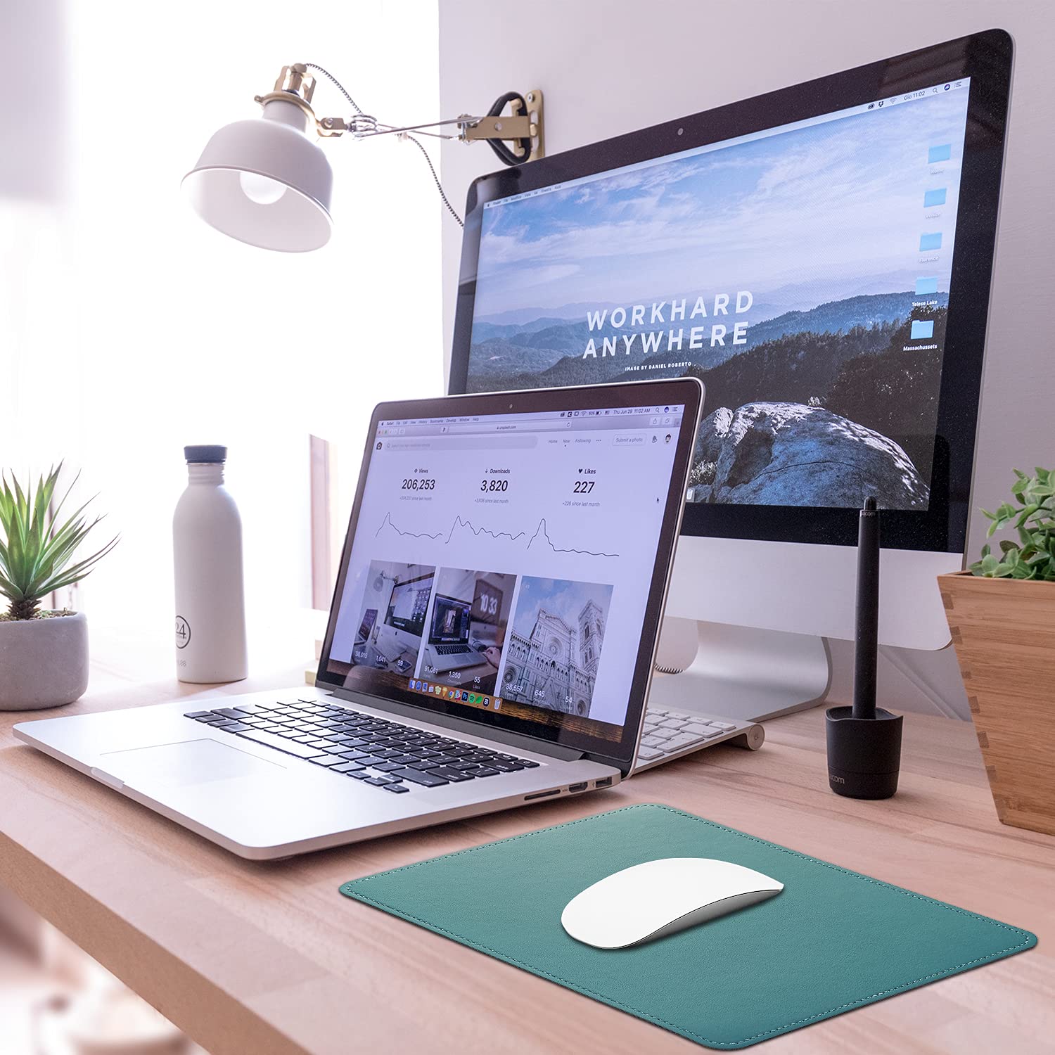 Premium PU Leather Mouse Pad with Stitched Edge - Non-Slip Microfiber Base, Waterproof Desk Mat for Computer & Laptop (8x11 Inch, Ultramarine) - Ideal for Office, Gaming & Home Workspace