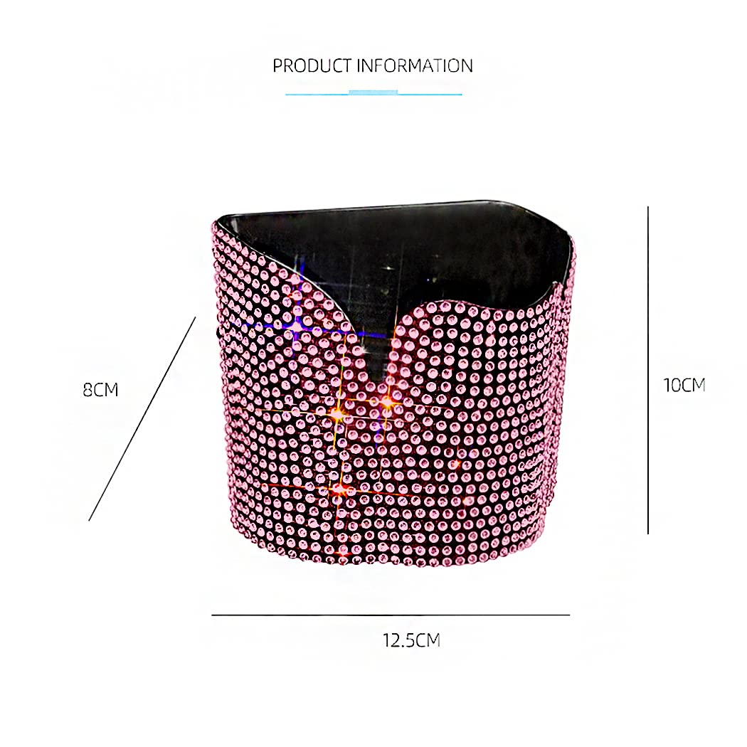 Pink Rhinestone Bling Mini Crystal Car Trash Can - Waterproof Hanging Seat Back Auto Garbage Bag for Car, Home, Office, and Travel Use