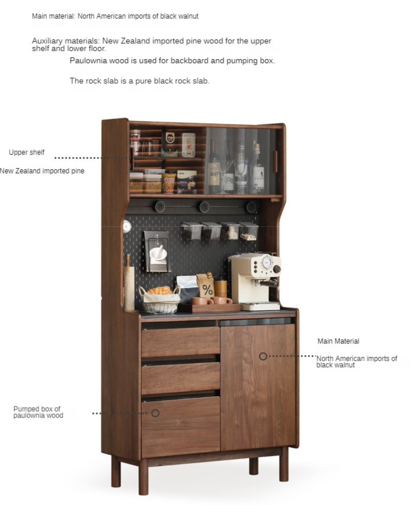 Solid Black Walnut Wood Rock Board Dining Sideboard - Rustic Farmhouse Buffet Table for Dining Room, Kitchen & Living Room Storage
