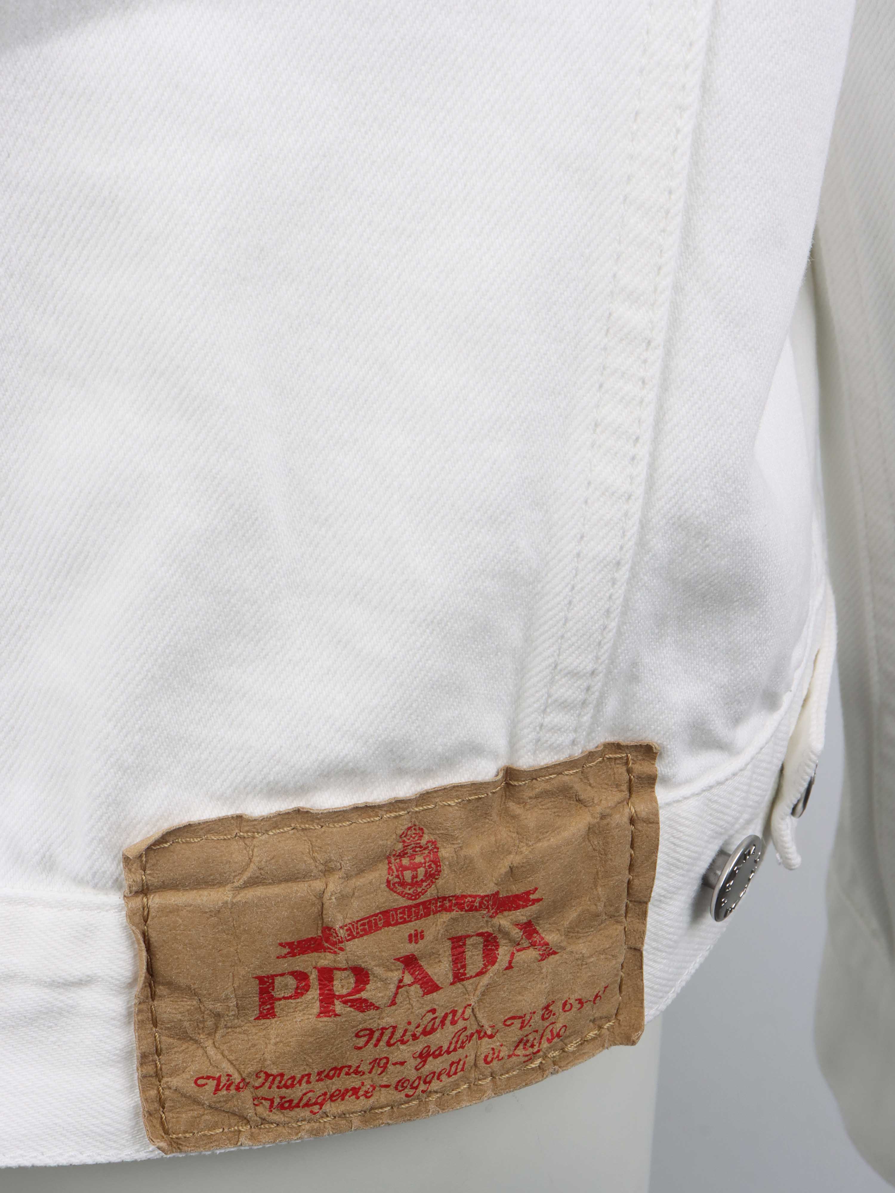 Prada White Denim Jacket for Women - Classic Designer Denim Jacket with Button Front & Pockets | Perfect for Casual Outfits, Street Style & Spring Fashion