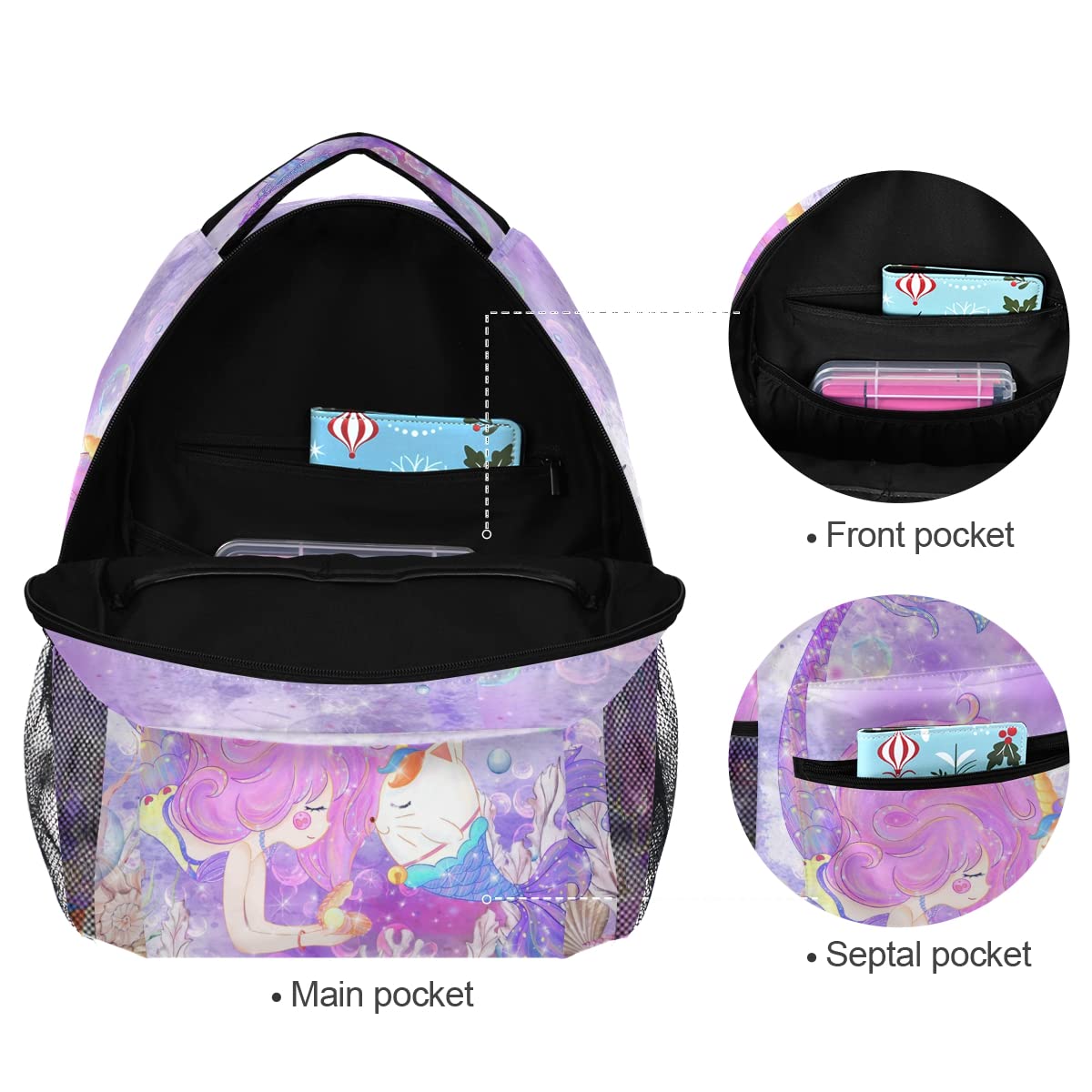 Custom Personalized Mermaid Unicorn Cat Backpack for Kids - School Bookbag with Name Text for Boys & Girls, Elementary Student Laptop Daypack - Perfect for School, Travel & Daily Use