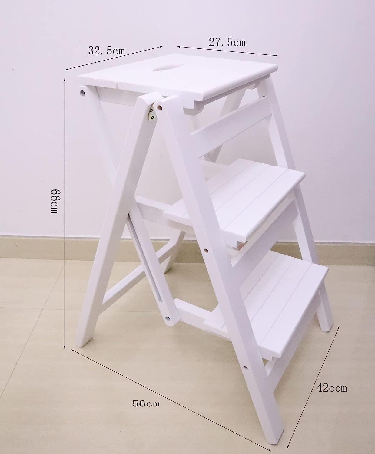 Foldable Wooden Step Stool - Portable Multifunctional Ladder Stool/Step Chair for Home, Library - 2/3 Steps - Perfect for Reaching High Shelves & Storage Spaces