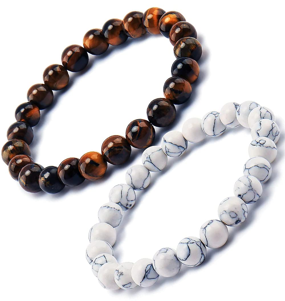 Kakeela 2-Pack 8mm Lava Rock Beaded Bracelet Set for Men & Women - Adjustable Stone Bead Cuff Bracelets for Yoga, Meditation & Spiritual Healing