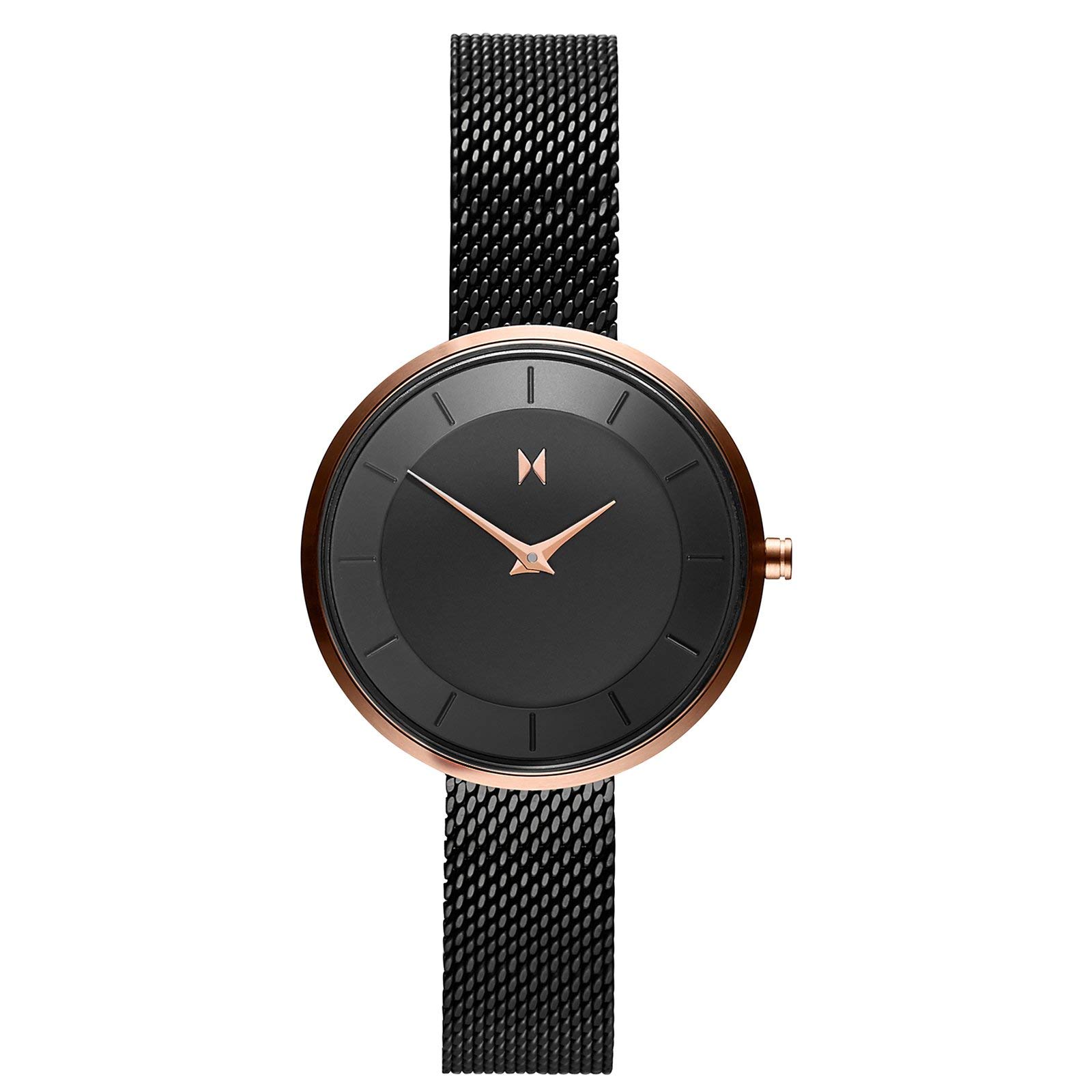 MVMT MOD 32MM Women's Analog Minimalist Watch - Rose Gold Case, Leather Strap, Water Resistant | Elegant Fashion Accessory for Work, Date Night & Everyday Wear