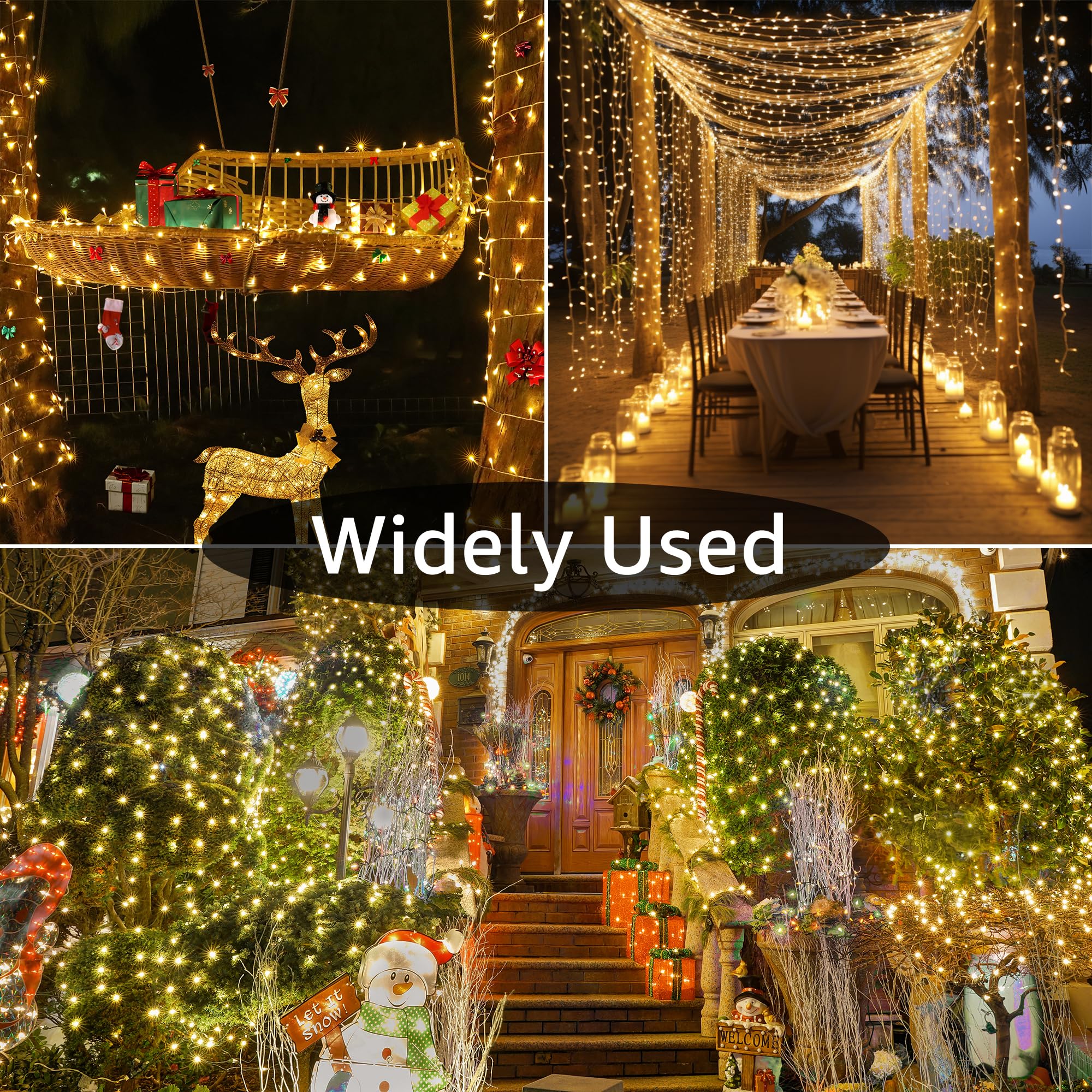 Shineshine 197FT 600LED Christmas Lights - Waterproof Outdoor String Lights with Remote & Timer, 8 Lighting Modes, Warm White Fairy Lights for Wedding, Xmas Party, Garden, Patio, and Indoor Decorations (HG-29V600C) - Perfect for Holiday, Christmas Tree, and Home Decoration