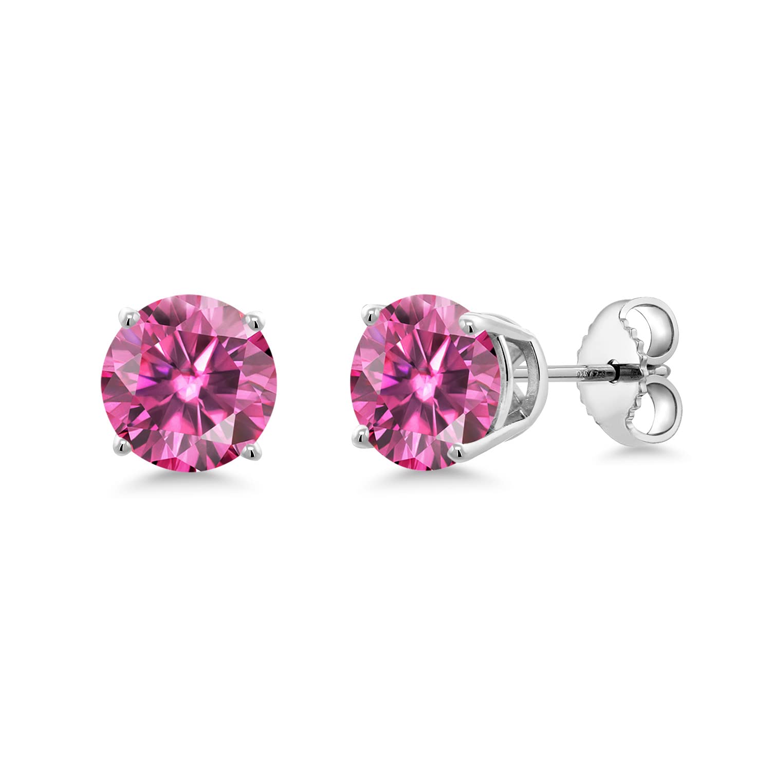 925 Sterling Silver Pink Moissanite Stud Earrings for Women & Men - 2.00 Cttw, Round 6.5mm Hypoallergenic Earrings - Perfect for Everyday Wear, Gift Giving & Special Occasions