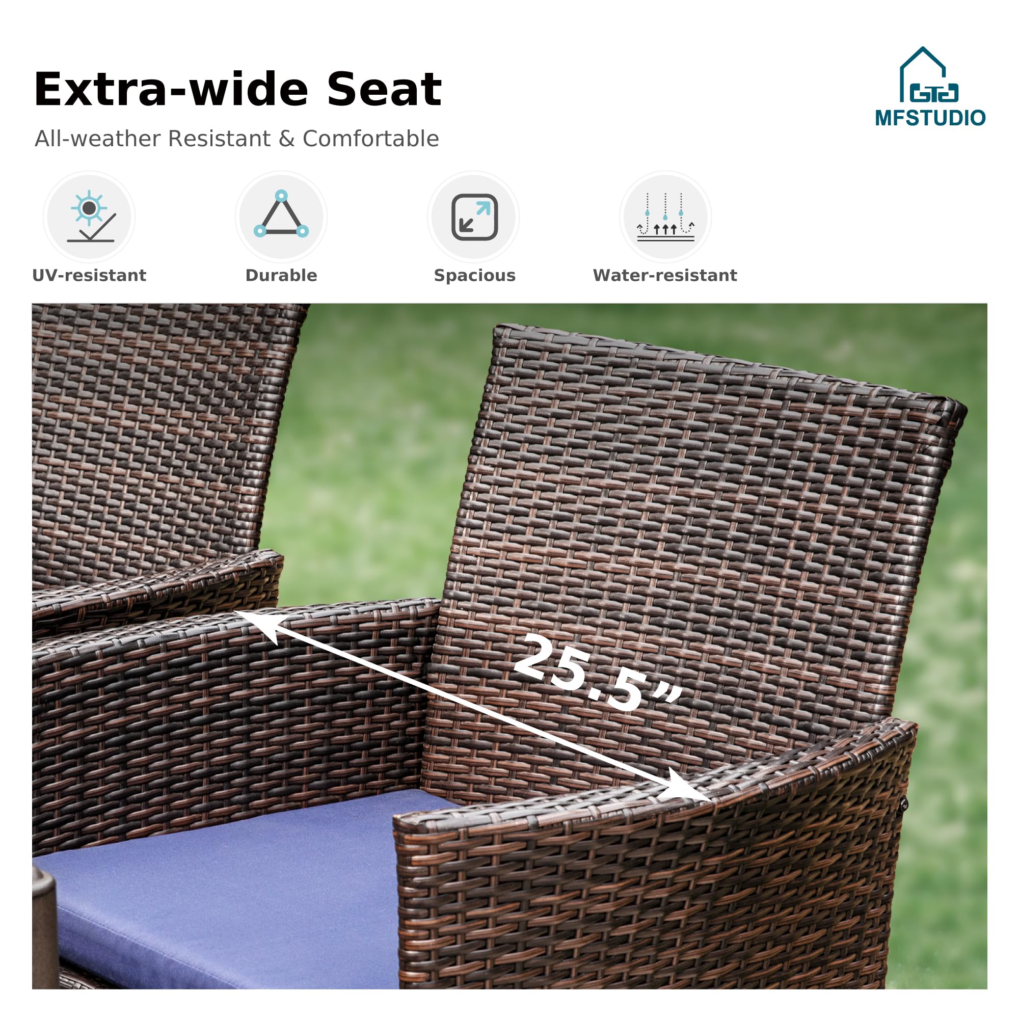 MFSTUDIO 8-Piece Rattan Dining Set with Umbrella for Outdoor Patio - Perfect for Garden Parties & BBQs
