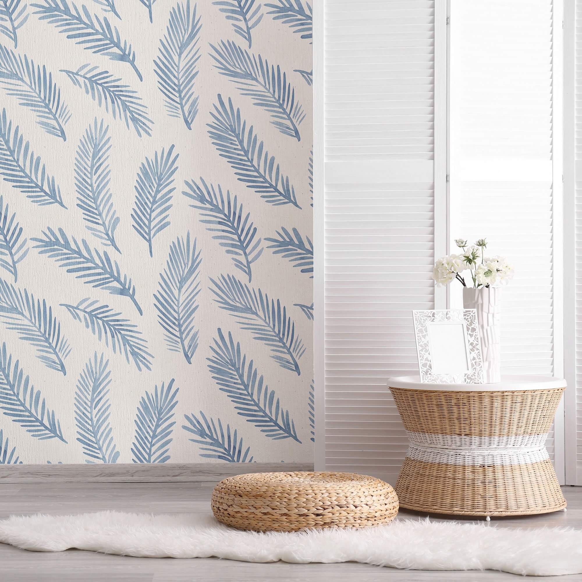 Blue Botanical Floral Peel and Stick Removable Wallpaper - Self-Adhesive Wall Decor for Bedroom, Nursery, Living Room & Office