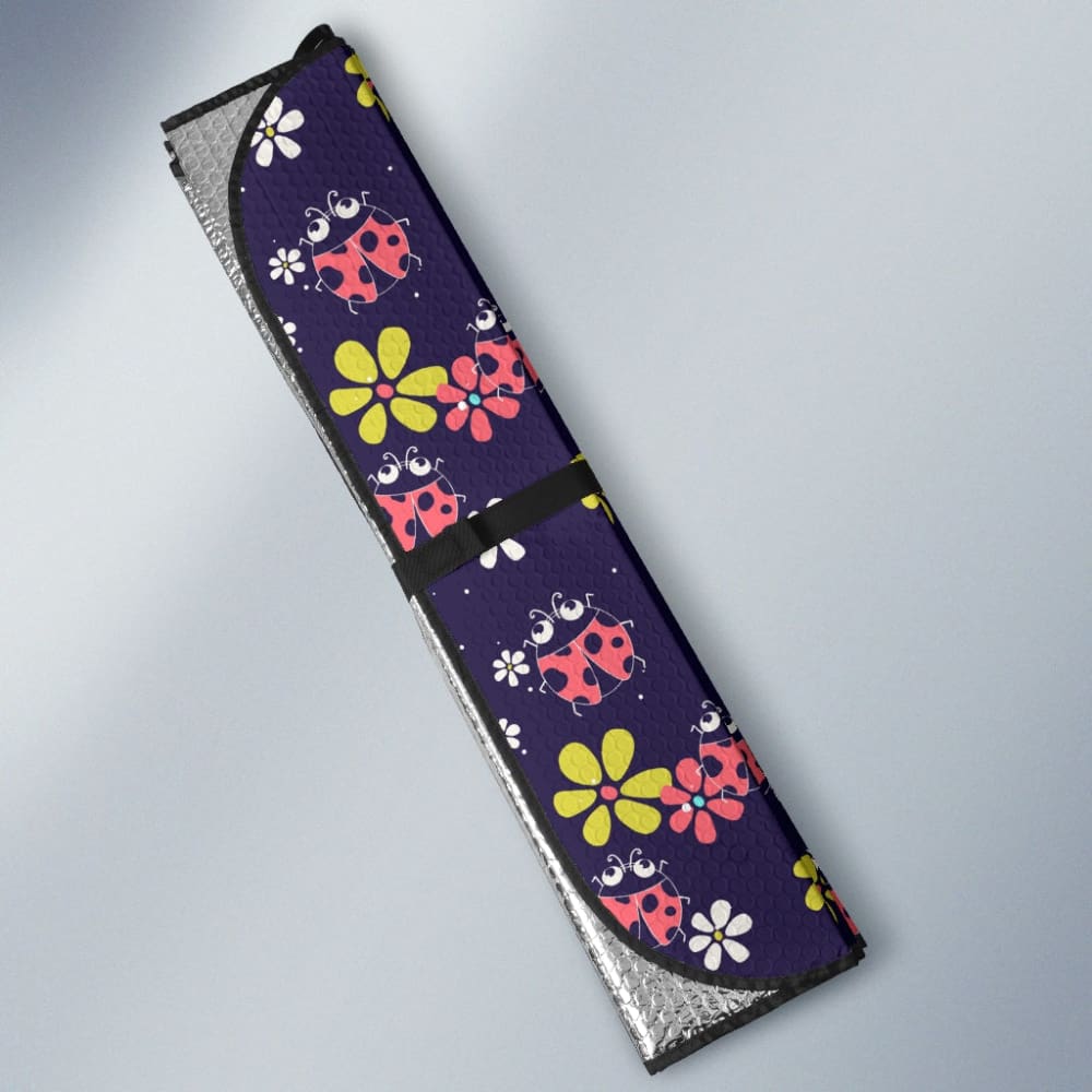 Funny Ladybug Flower Print Car Sun Shade - UV Protection Windshield Cover for Summer, Perfect for Women's Cars and Outdoor Parking
