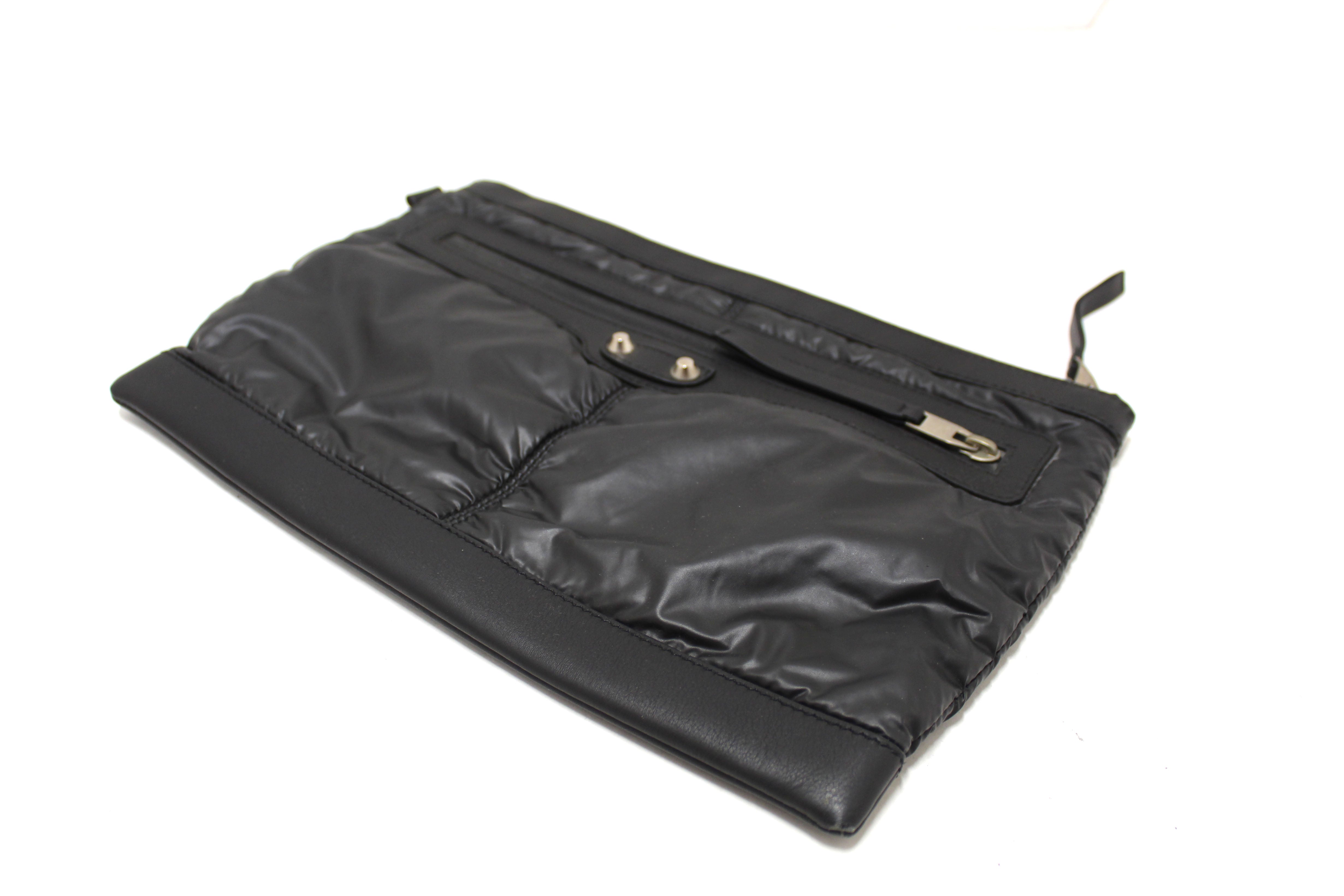Authentic Balenciaga Black Nylon & Leather Classic City Clip Pouch Clutch Bag for Women | Luxury Designer Handbag for Evening Parties, Date Nights & Special Occasions