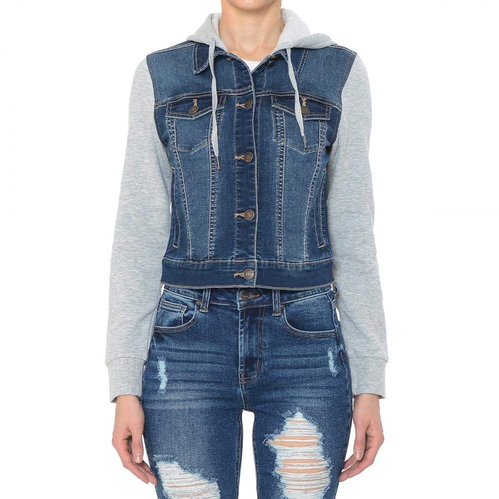 Khanomak Women's Fleece-Lined Denim Jacket with Hood & Long Sleeves | Cozy Winter Outerwear for Casual Outings & Street Style