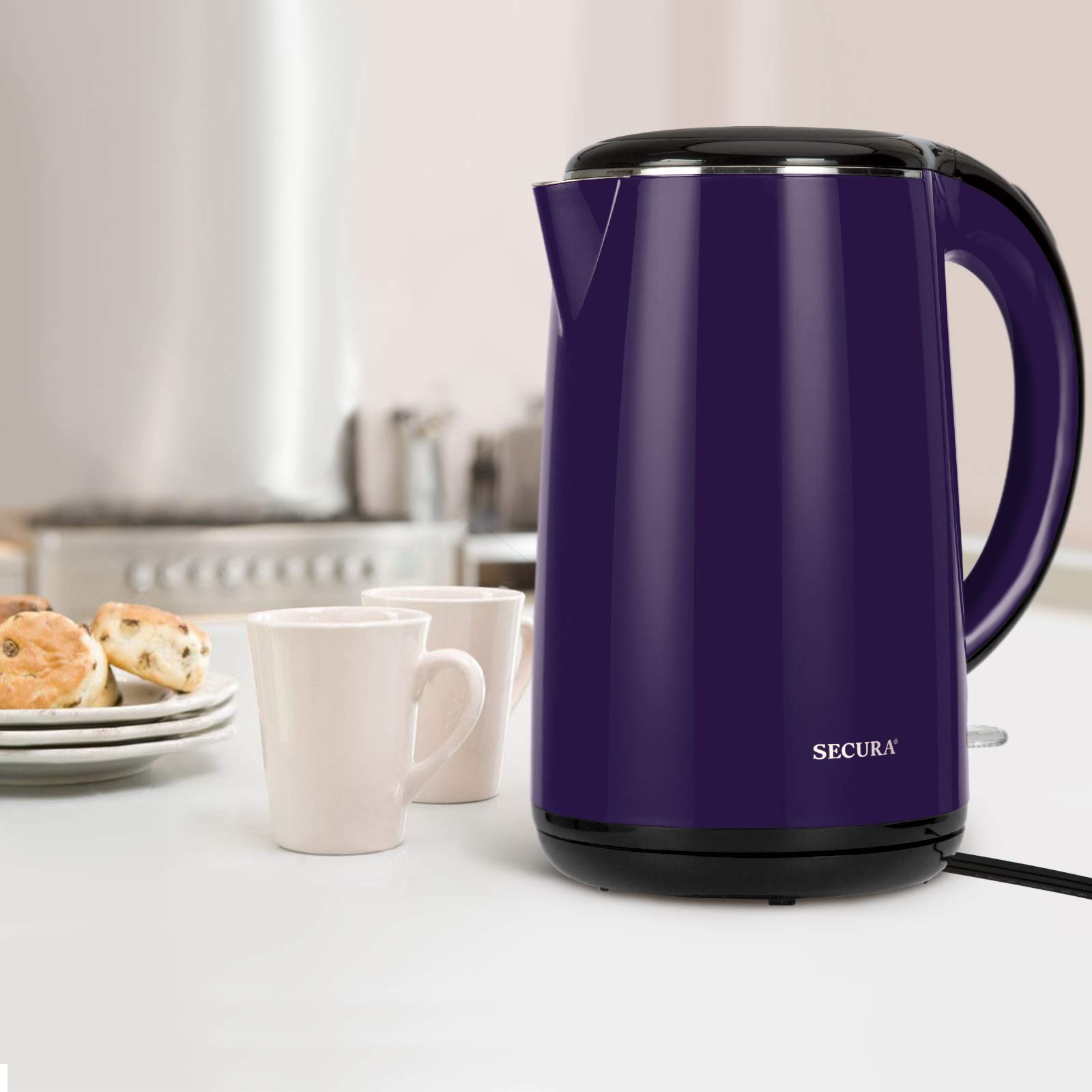 Secura 1.8 Quart Stainless Steel Electric Kettle with Auto Shut Off & Boil Dry Protection - Fast Heating, Quiet Operation for Coffee, Tea & Hot Beverages - Perfect for Home, Office & Dorm Use (Dark Purple)