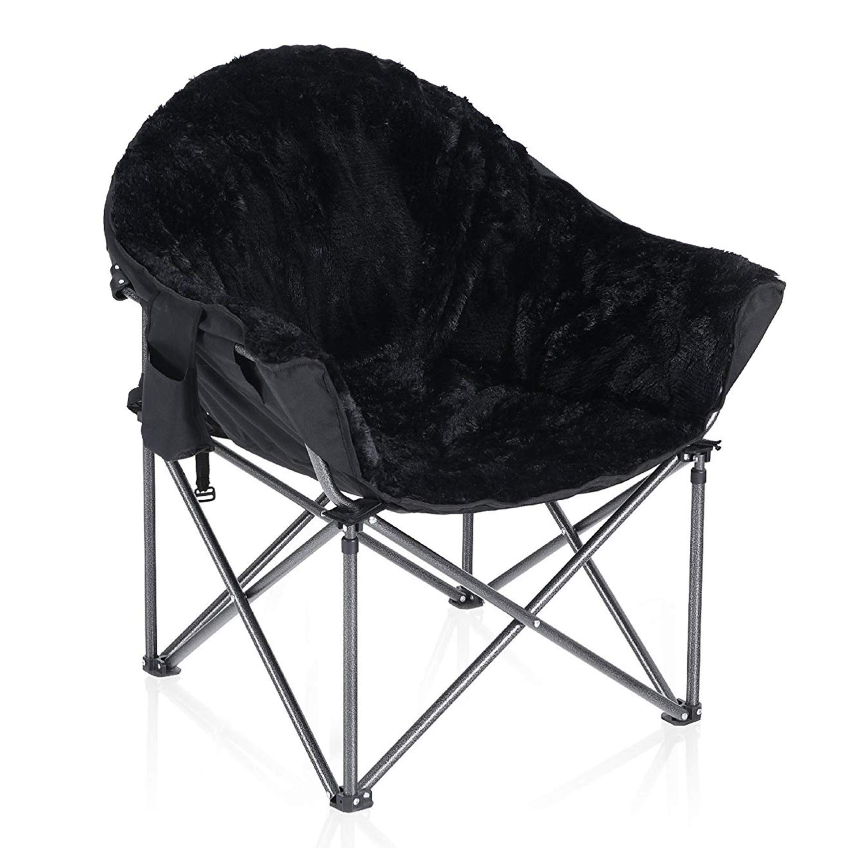ALPHA CAMP Plush Moon Saucer Chair with Carry Bag - 350 LBS Weight Capacity, Black - Perfect for Bedroom, Living Room & Dorm Room Relaxation