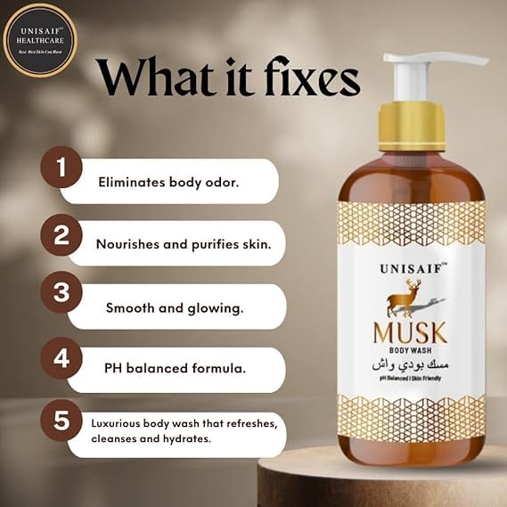 Premium Musk Scented Body Wash for Men - Hydrating & Refreshing Shower Gel for Daily Use - Ideal for Gym, Workout & Post-Sports Cleansing