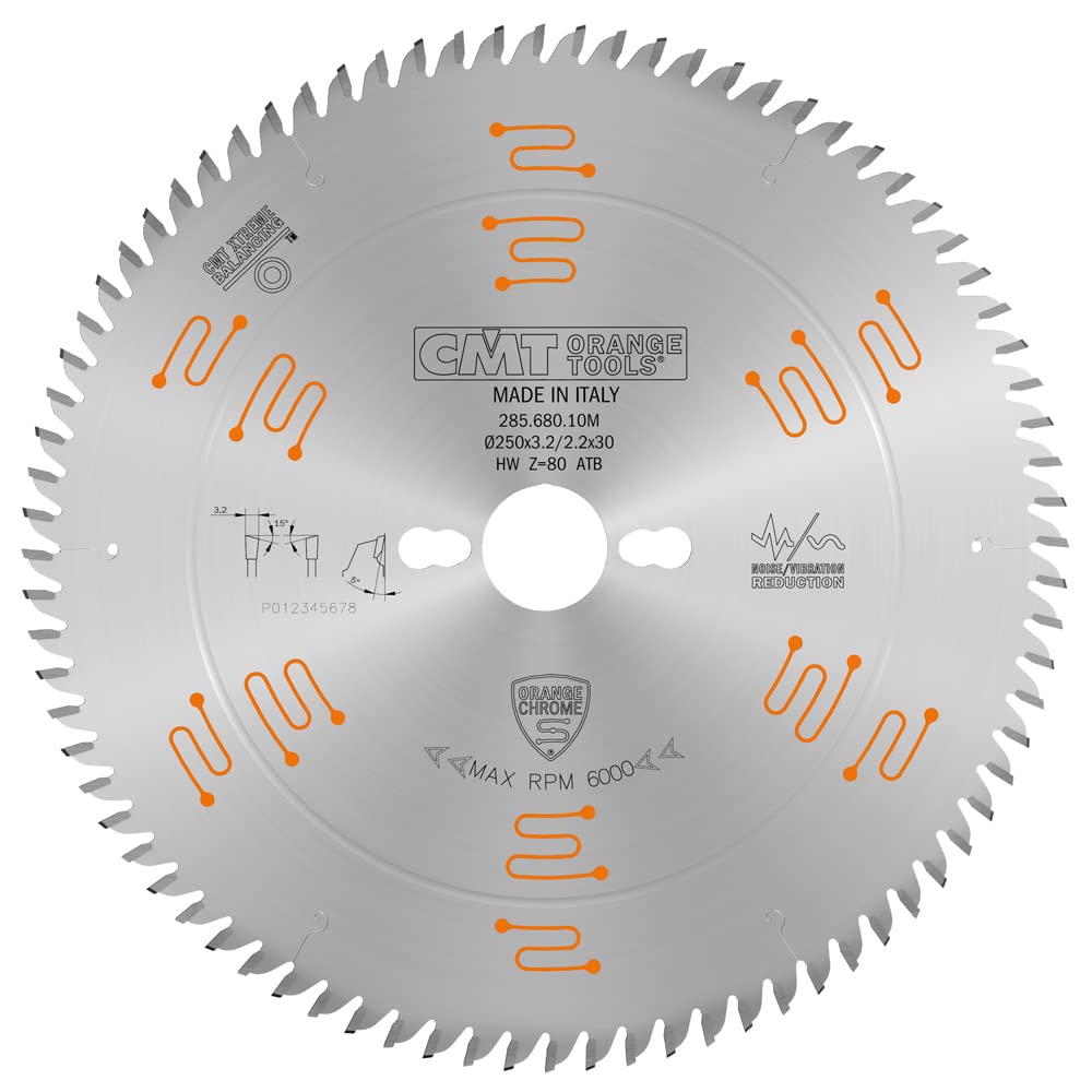 CMT Orange Tools 285.680.10 M - 250mm Circular Saw Blade 3.2/2.2mm Kerf 30mm Bore 80 Teeth ATB Chrome Coated for Wood Cutting | Perfect for DIY Projects, Carpentry & Professional Woodworking