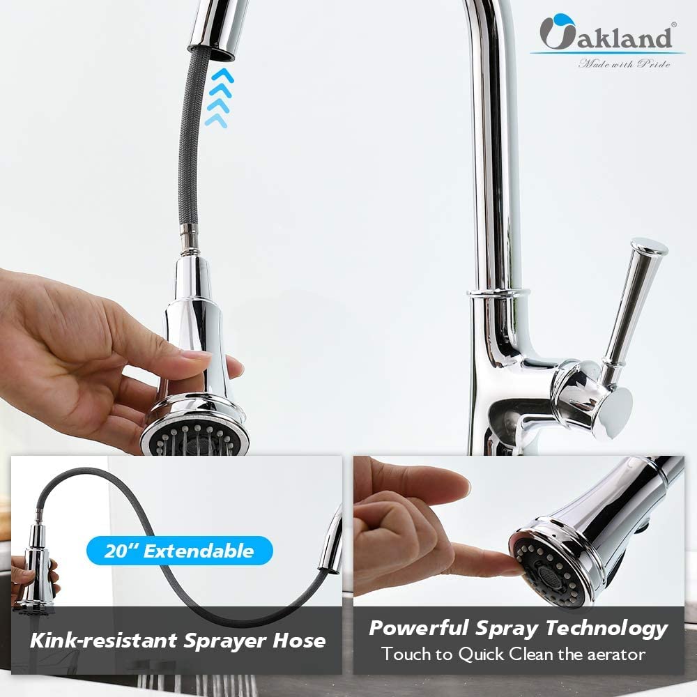 Polished Chrome Kitchen Faucet with Pull Down Sprayer - Single Hole Farmhouse Sink Faucet for RV & Laundry Use