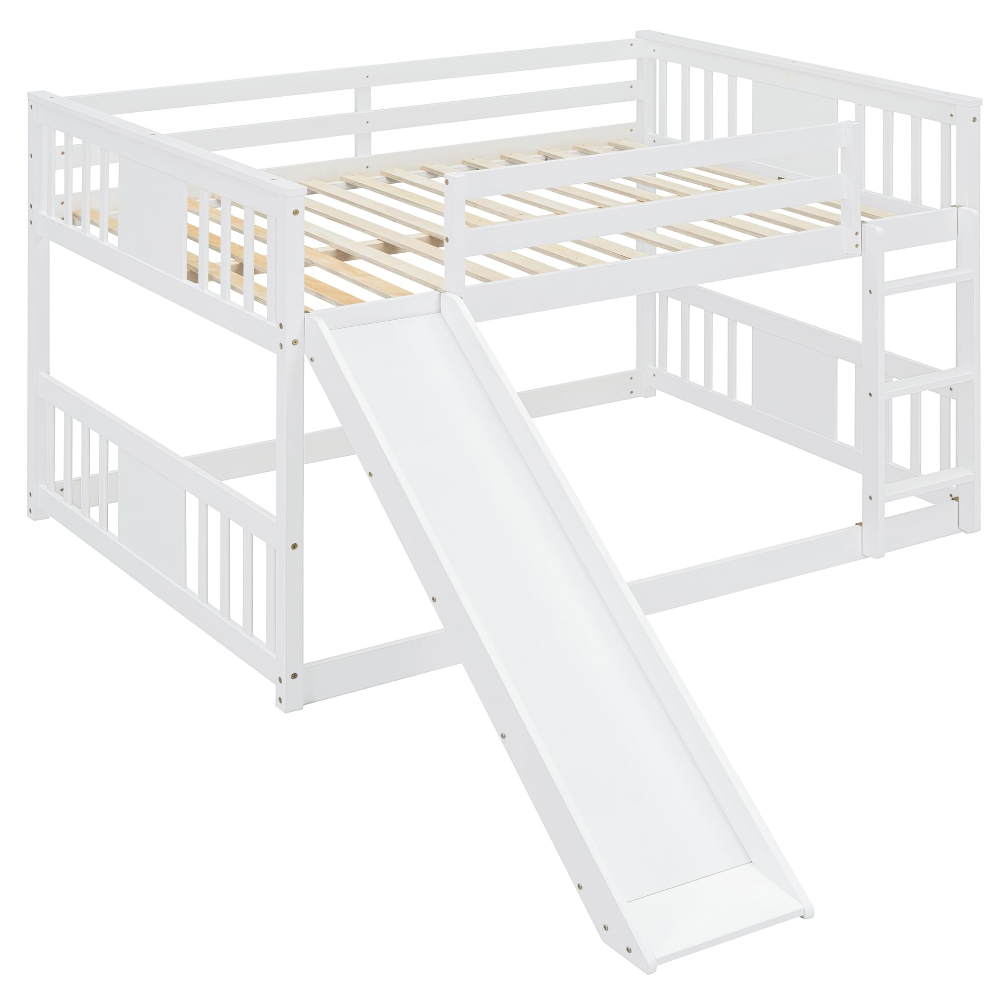 Full Over Full Bunk Bed with Slide & Ladder - Sturdy Wooden Bunk Beds for Kids, Teens & Adults - Space-Saving Twin Bunk Bed for Small Rooms - No Box Spring Needed - Perfect for Bedrooms, Dorms & Vacation Homes