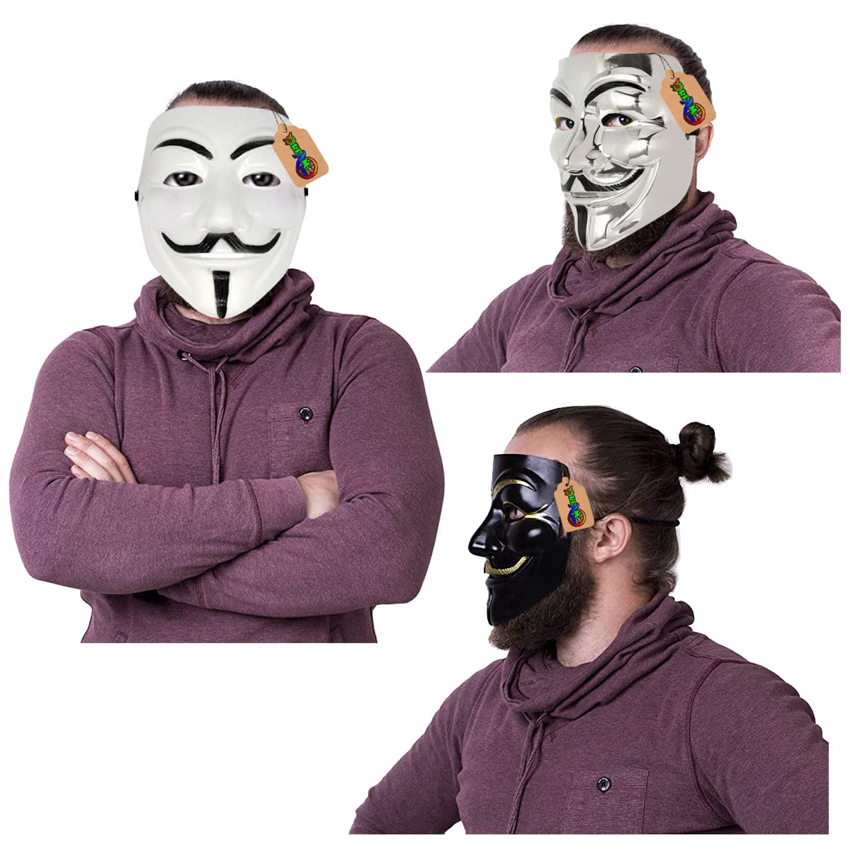 V for Vendetta Cosplay Mask - Stylish Silver White & Black Movie Replica - Perfect for Halloween, Comic Con & Cosplay Events - Inspired by The Iconic Graphic Novel Character