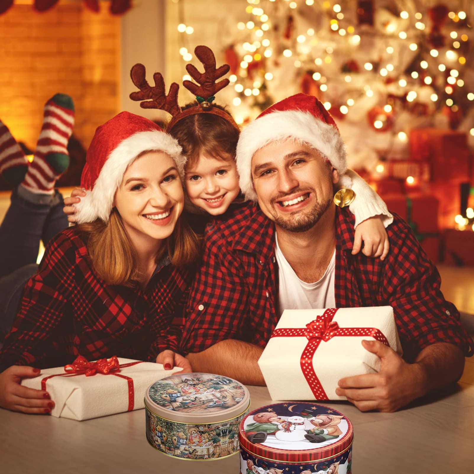 4 Pcs Christmas Cookie Tins with Lids - Holiday Gift Boxes for Candy & Party Supplies - Perfect for Xmas Gifting & Home Decor